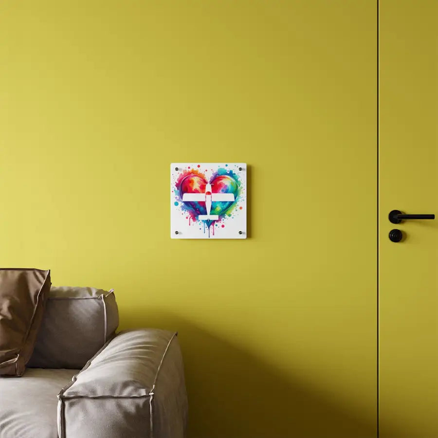 Colorful Airplane Heart Acrylic Wall Art Panel - Perfect for Aviation Lovers & Home Decor - Pilot gifts - WWII warbird