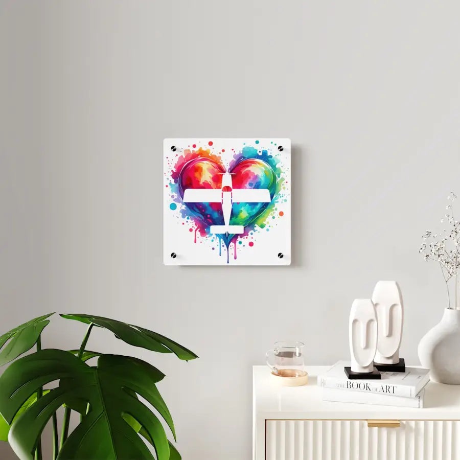 Colorful Airplane Heart Acrylic Wall Art Panel - Perfect for Aviation Lovers & Home Decor - Pilot gifts - WWII warbird