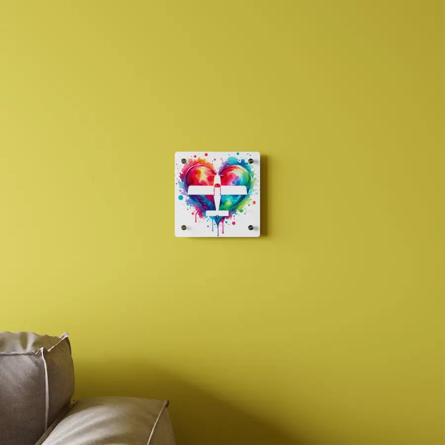 Colorful Airplane Heart Acrylic Wall Art Panel - Perfect for Aviation Lovers & Home Decor - Pilot gifts - WWII warbird