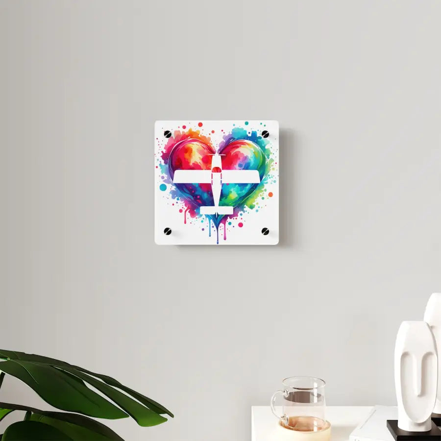 Colorful Airplane Heart Acrylic Wall Art Panel - Perfect for Aviation Lovers & Home Decor - Pilot gifts - WWII warbird