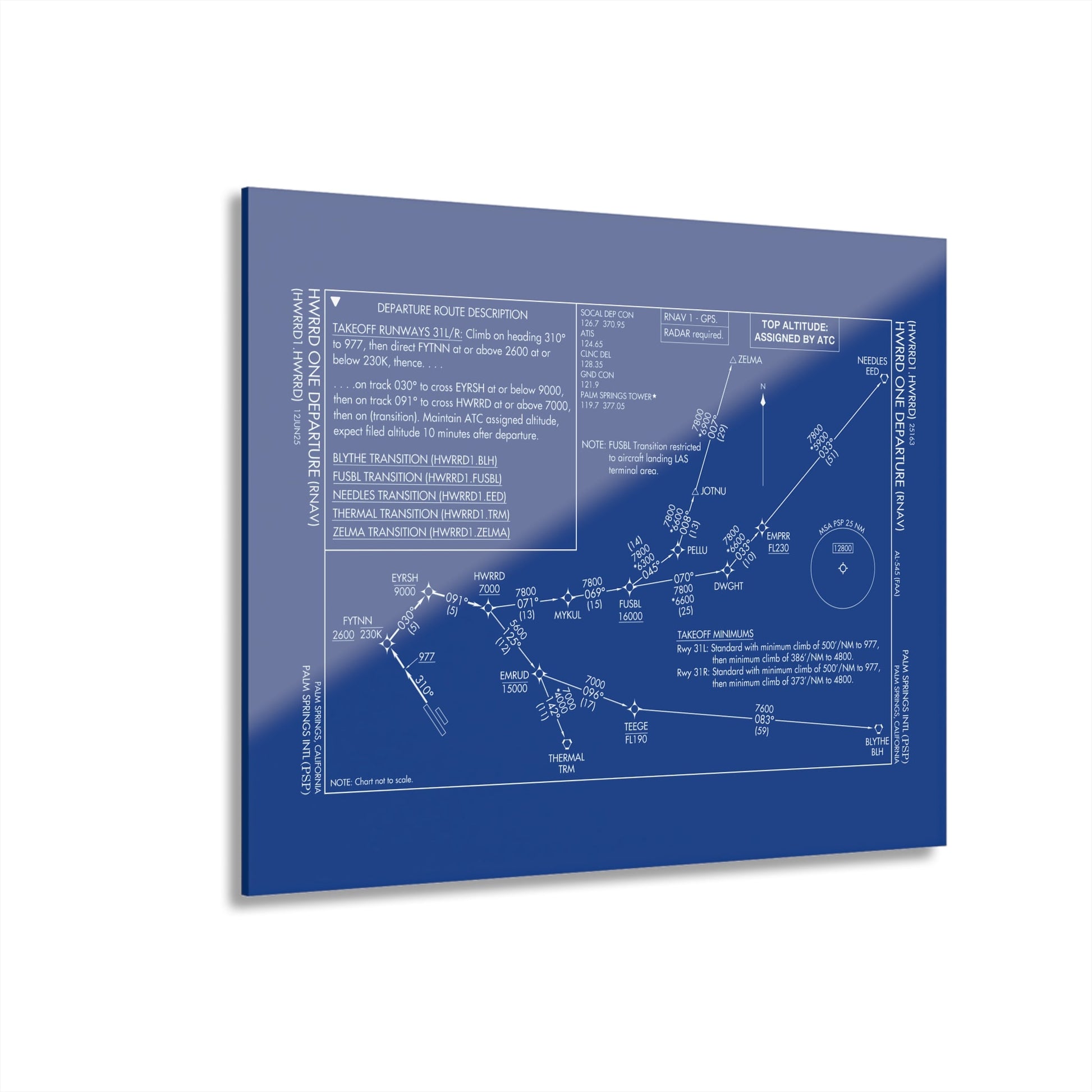 Howard One Departure – Palm Springs International Airport (PSP) Procedure Plate Print | Requested Aviation Wall Art