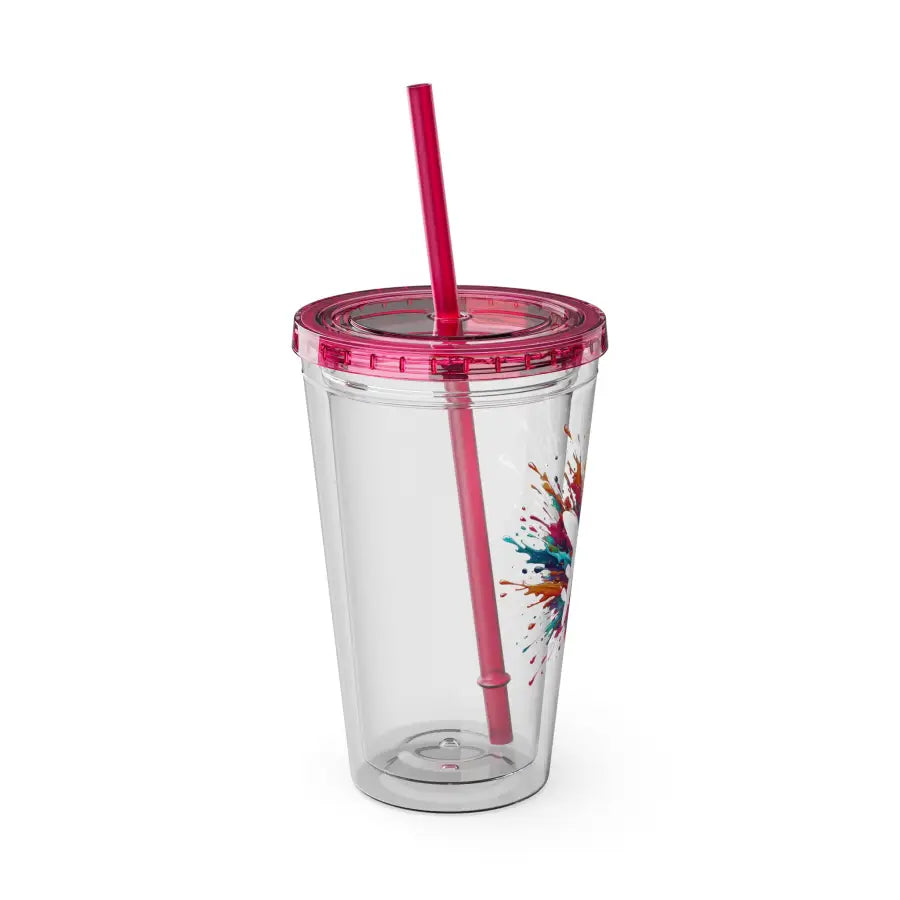 Sunsplash 16oz Tumbler with Straw - Colorful Drinkware for Summer Fun Ideal Gift Parties and Outdoor Activities - Mug