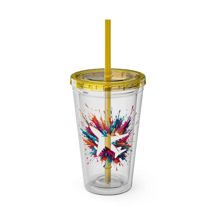 Sunsplash 16oz Tumbler with Straw - Colorful Drinkware for Summer Fun Ideal Gift Parties and Outdoor Activities - Mug
