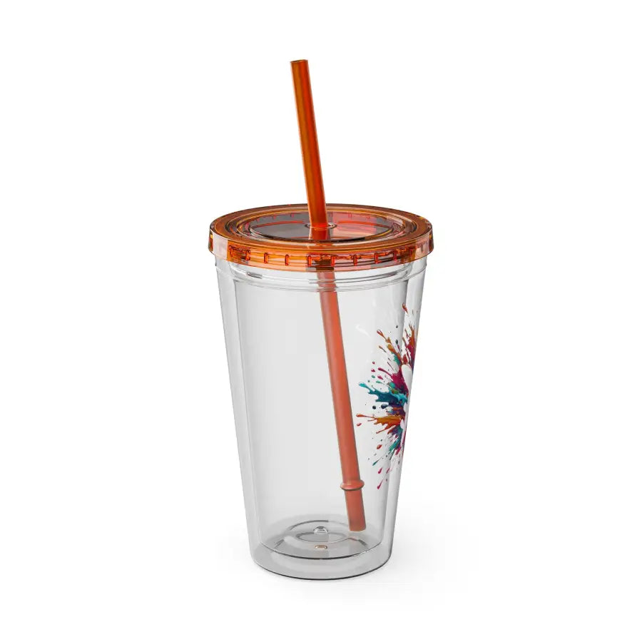 Sunsplash 16oz Tumbler with Straw - Colorful Drinkware for Summer Fun Ideal Gift Parties and Outdoor Activities - Mug