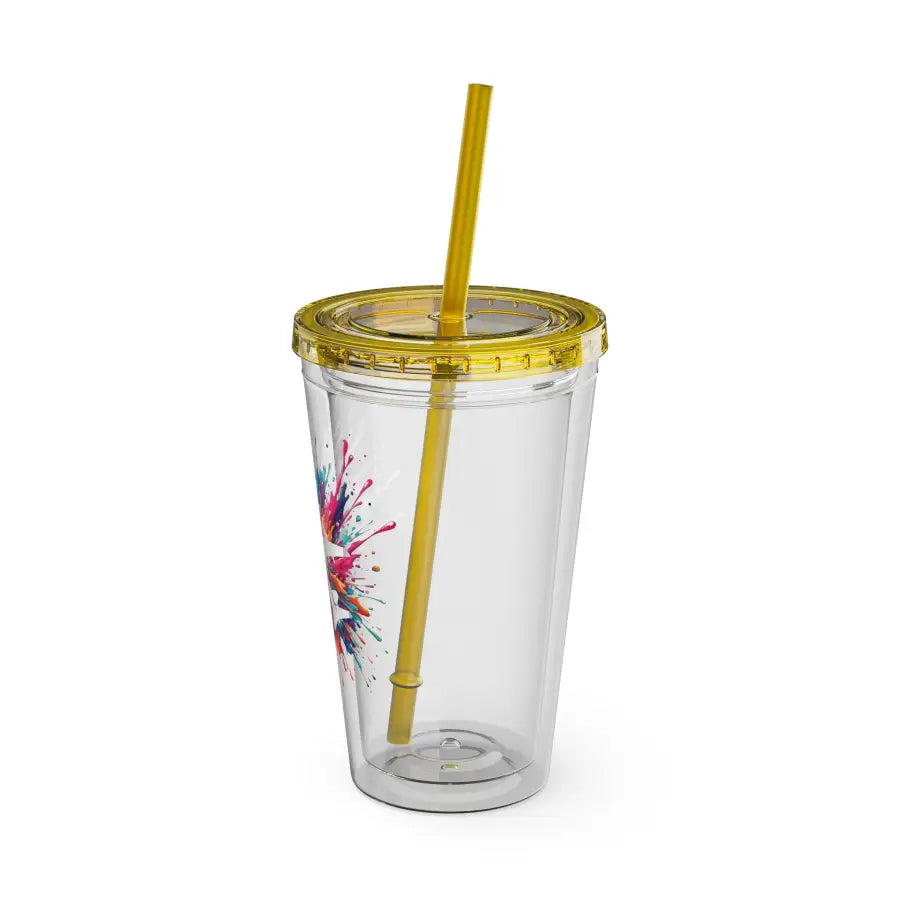 Sunsplash 16oz Tumbler with Straw - Colorful Drinkware for Summer Fun Ideal Gift Parties and Outdoor Activities - Mug