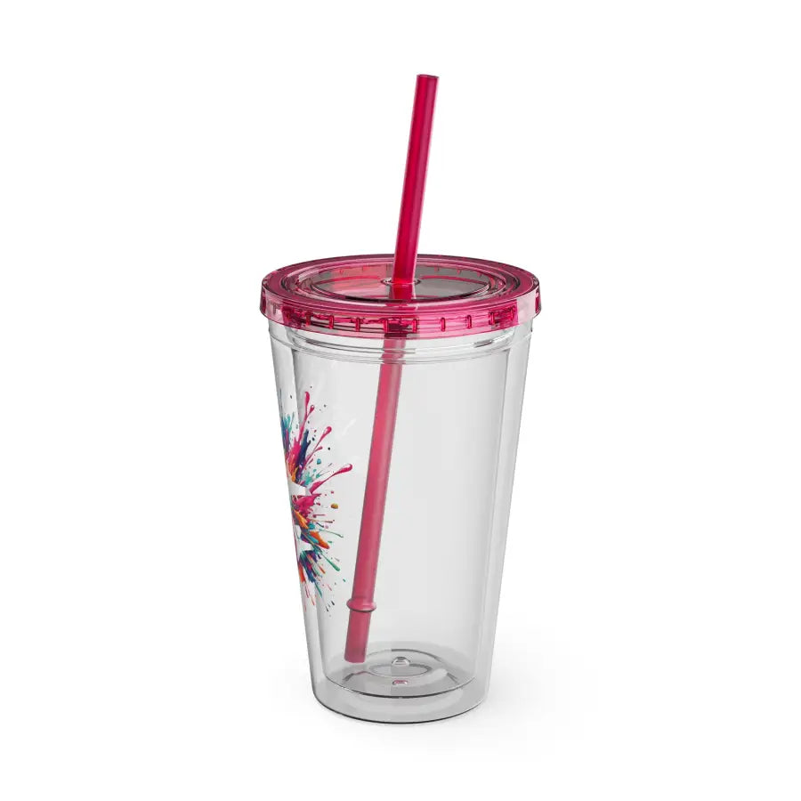 Sunsplash 16oz Tumbler with Straw - Colorful Drinkware for Summer Fun Ideal Gift Parties and Outdoor Activities - Mug