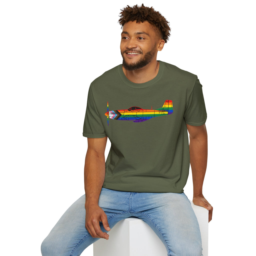 P-51 Mustang Progress Pride Airplane Silhouette T-Shirt