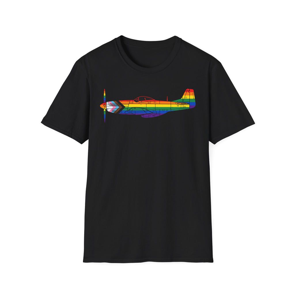 P-51 Mustang Progress Pride Airplane Silhouette T-Shirt