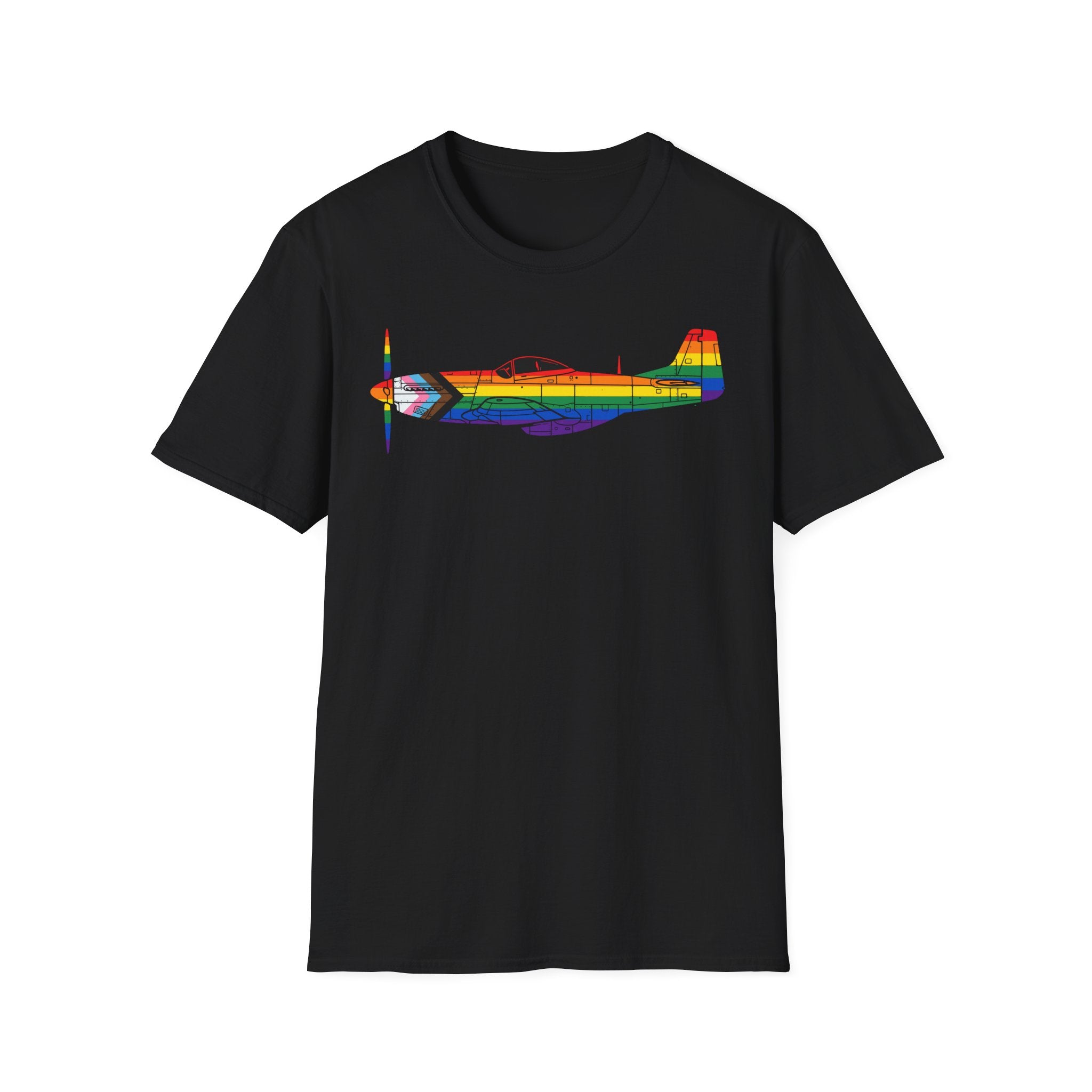 P-51 Mustang Progress Pride Airplane Silhouette T-Shirt