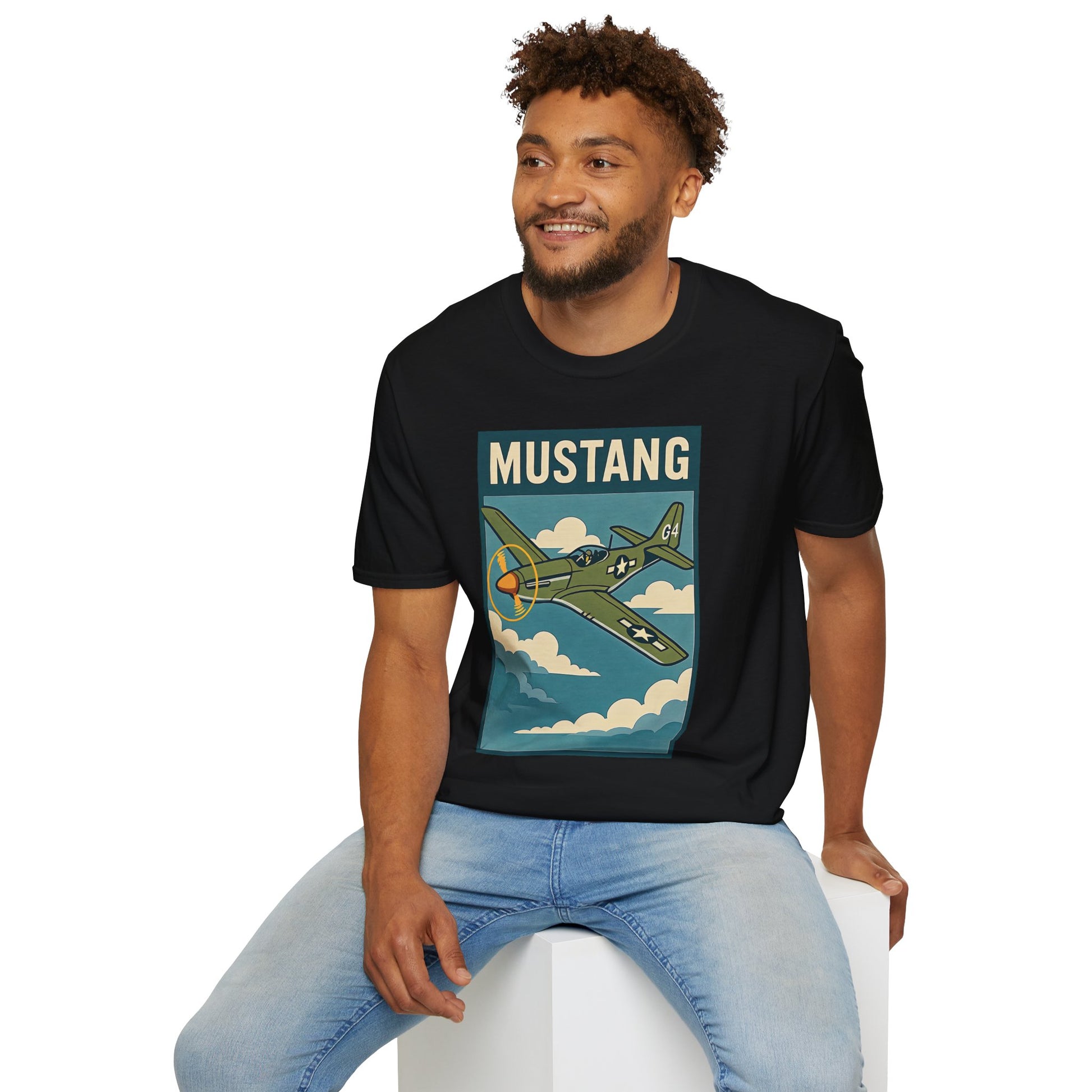 Mustang Premium T-Shirt – Long-Range Escort Fighter Full Graphic WWII Tee - Pilot gifts - warbird t-shirt