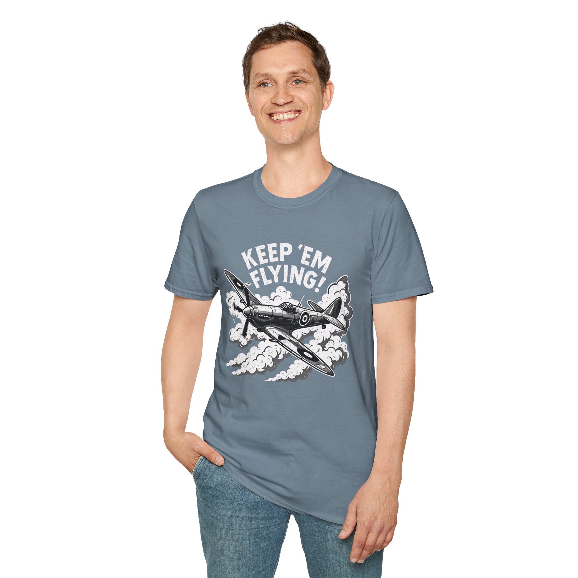 Spitfire Premium T-Shirt – “Keep ’Em Flying!” WWII British Fighter Graphic Tee - Pilot gifts - warbird t-shirt
