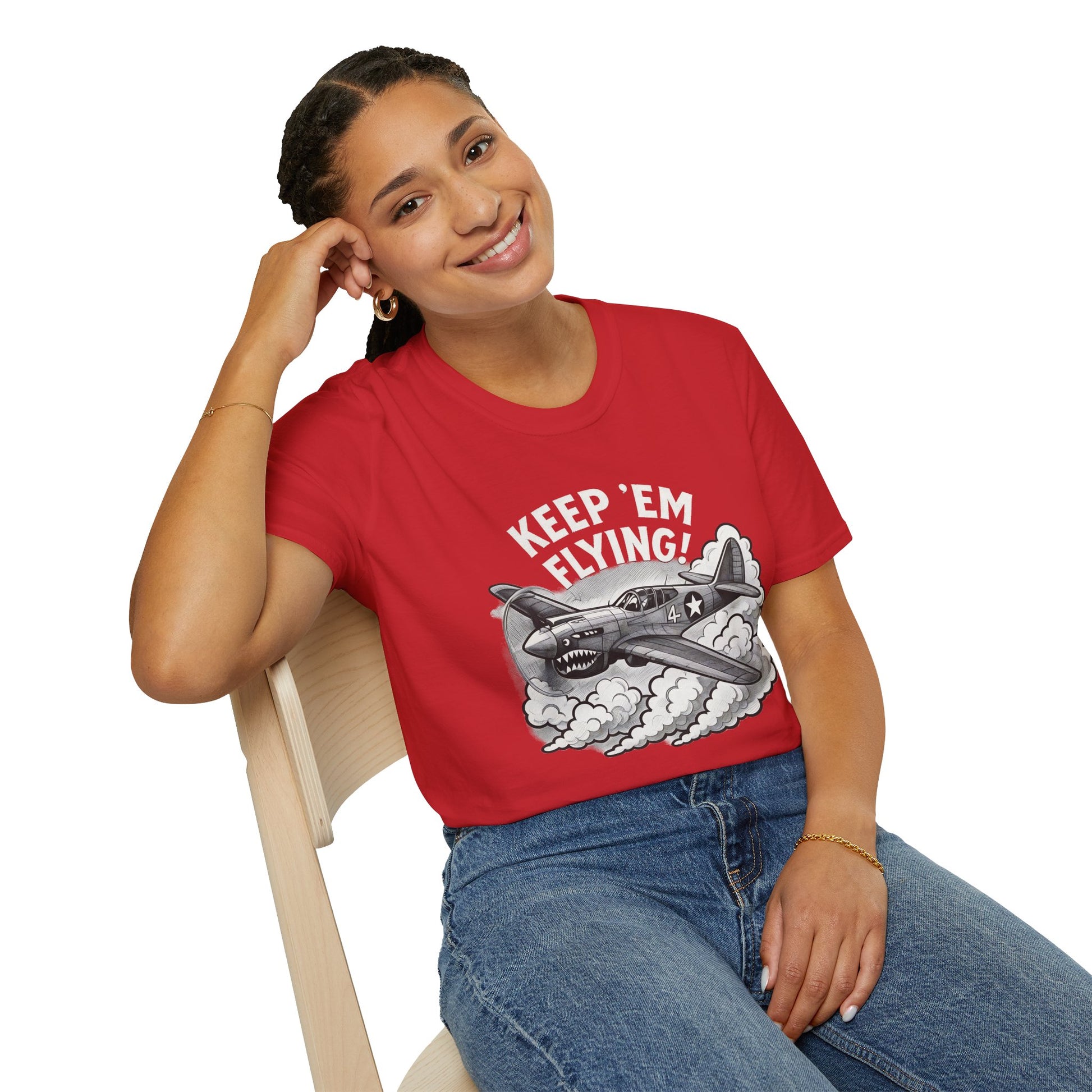 P-40 Premium T-Shirt – “Keep ’Em Flying!” WWII Shark-Mouth Fighter Tee - Pilot gifts - warbird t-shirt