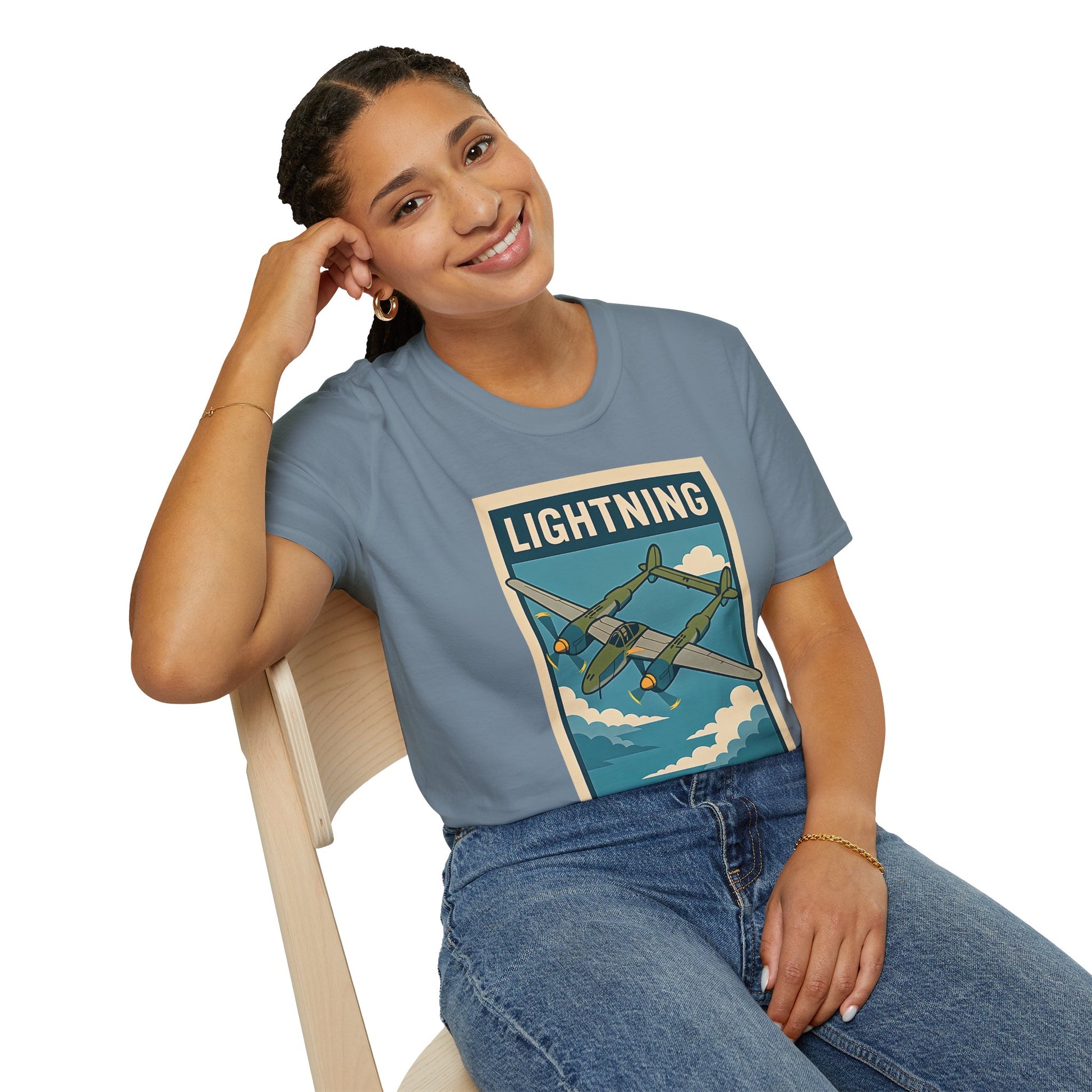 Lightning Premium T-Shirt – Twin-Boom Fighter Full Graphic WWII Aviation Tee - Pilot gifts - warbird t-shirt