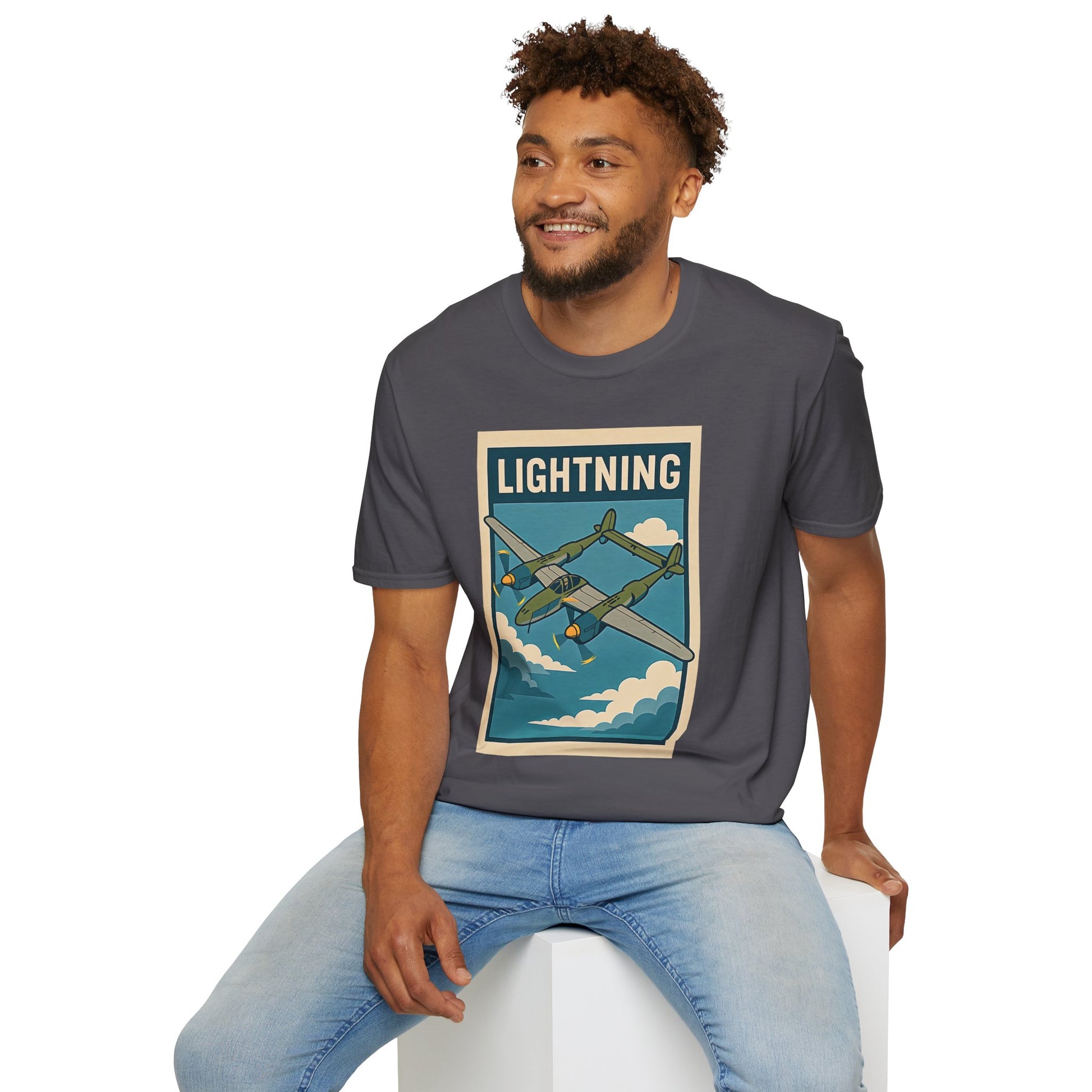 Lightning Premium T-Shirt – Twin-Boom Fighter Full Graphic WWII Aviation Tee - Pilot gifts - warbird t-shirt