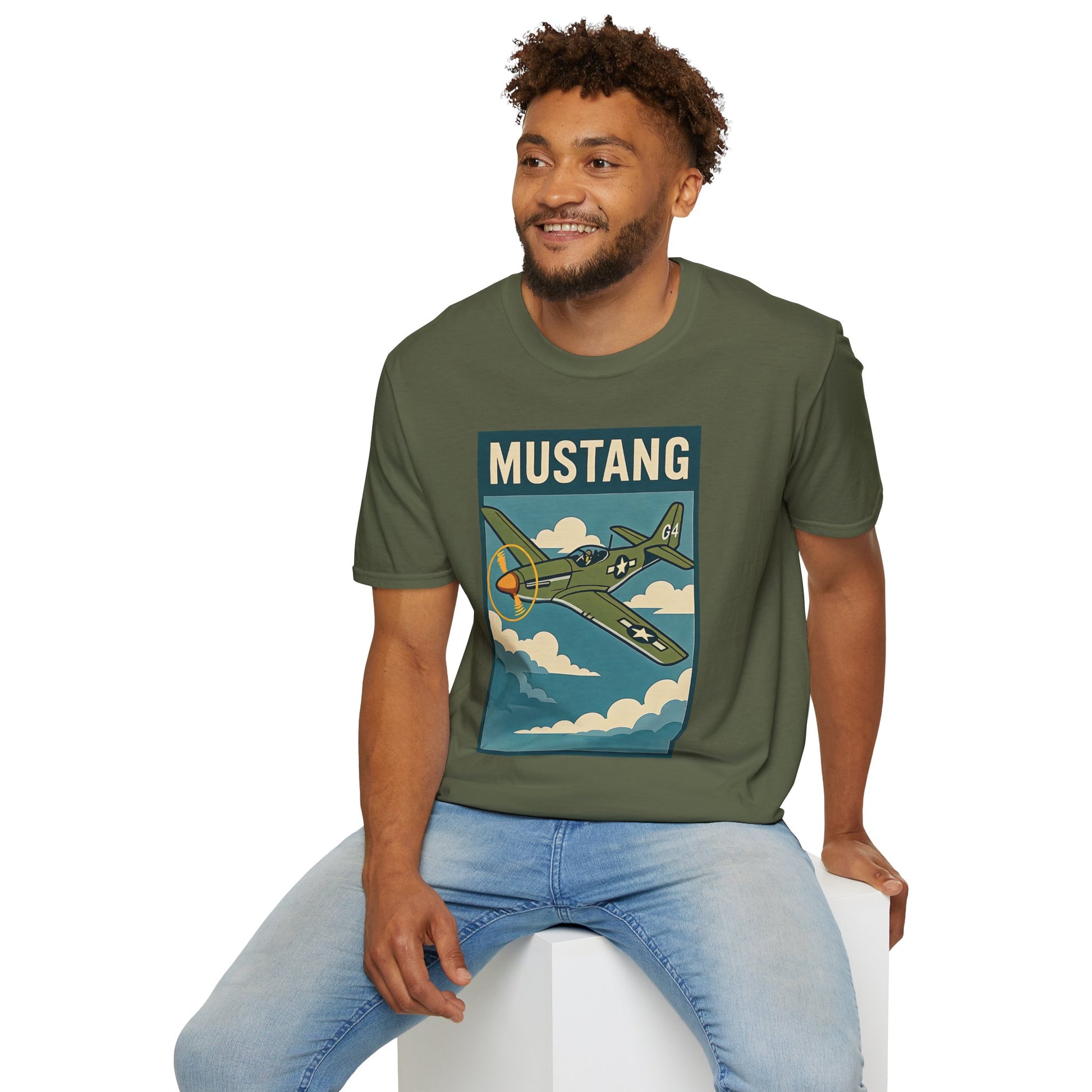 Mustang Premium T-Shirt – Long-Range Escort Fighter Full Graphic WWII Tee - Pilot gifts - warbird t-shirt