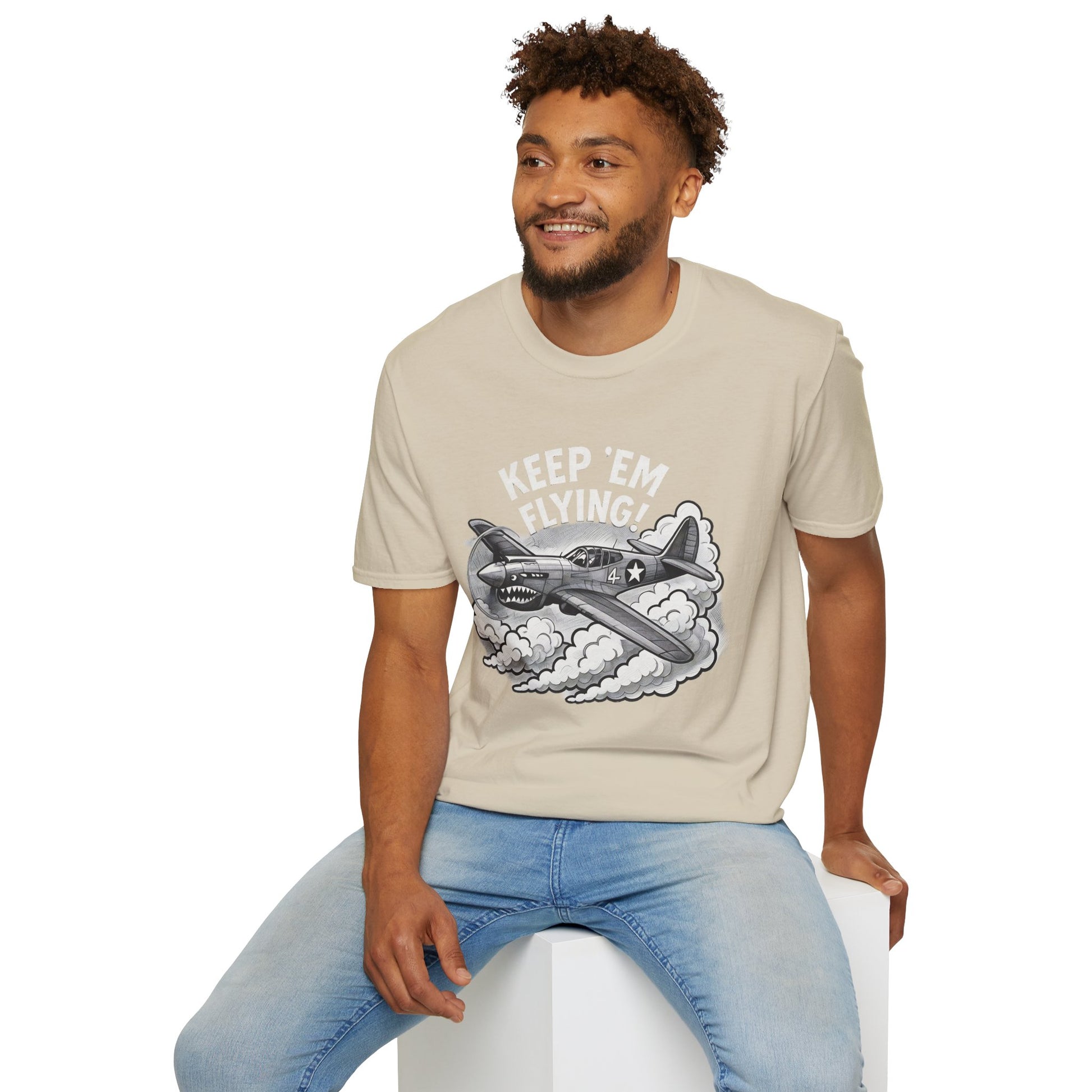 P-40 Premium T-Shirt – “Keep ’Em Flying!” WWII Shark-Mouth Fighter Tee - Pilot gifts - warbird t-shirt