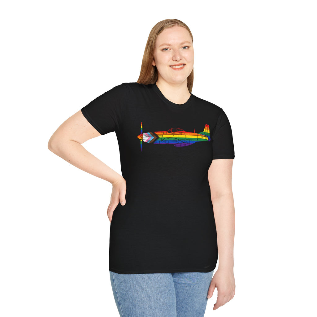 P-51 Mustang Progress Pride Airplane Silhouette T-Shirt