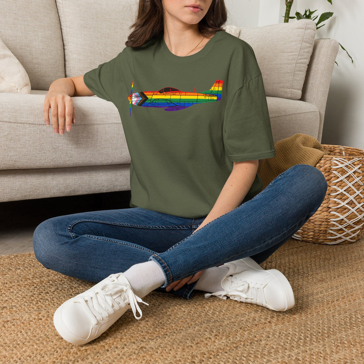 P-51 Mustang Progress Pride Airplane Silhouette T-Shirt