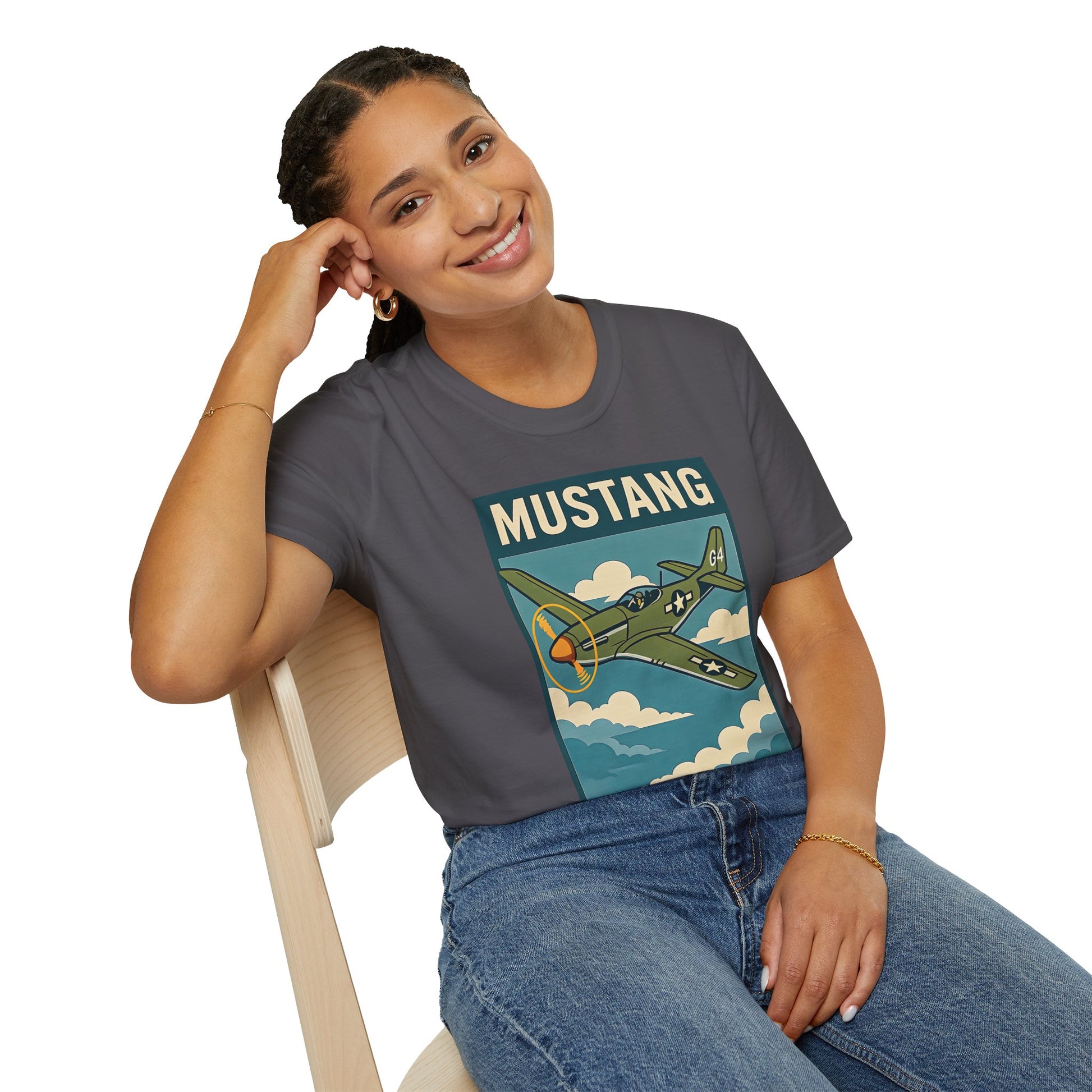 Mustang Premium T-Shirt – Long-Range Escort Fighter Full Graphic WWII Tee - Pilot gifts - warbird t-shirt
