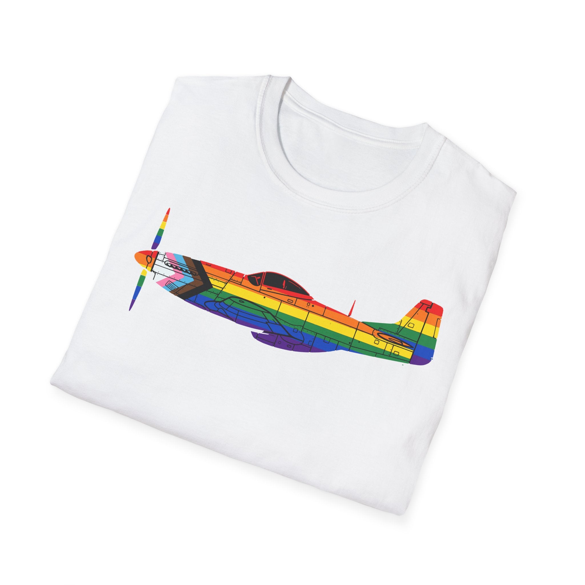 P-51 Mustang Progress Pride Airplane Silhouette T-Shirt