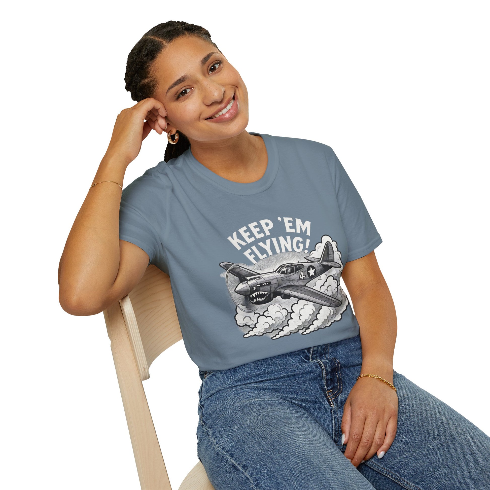 P-40 Premium T-Shirt – “Keep ’Em Flying!” WWII Shark-Mouth Fighter Tee - Pilot gifts - warbird t-shirt