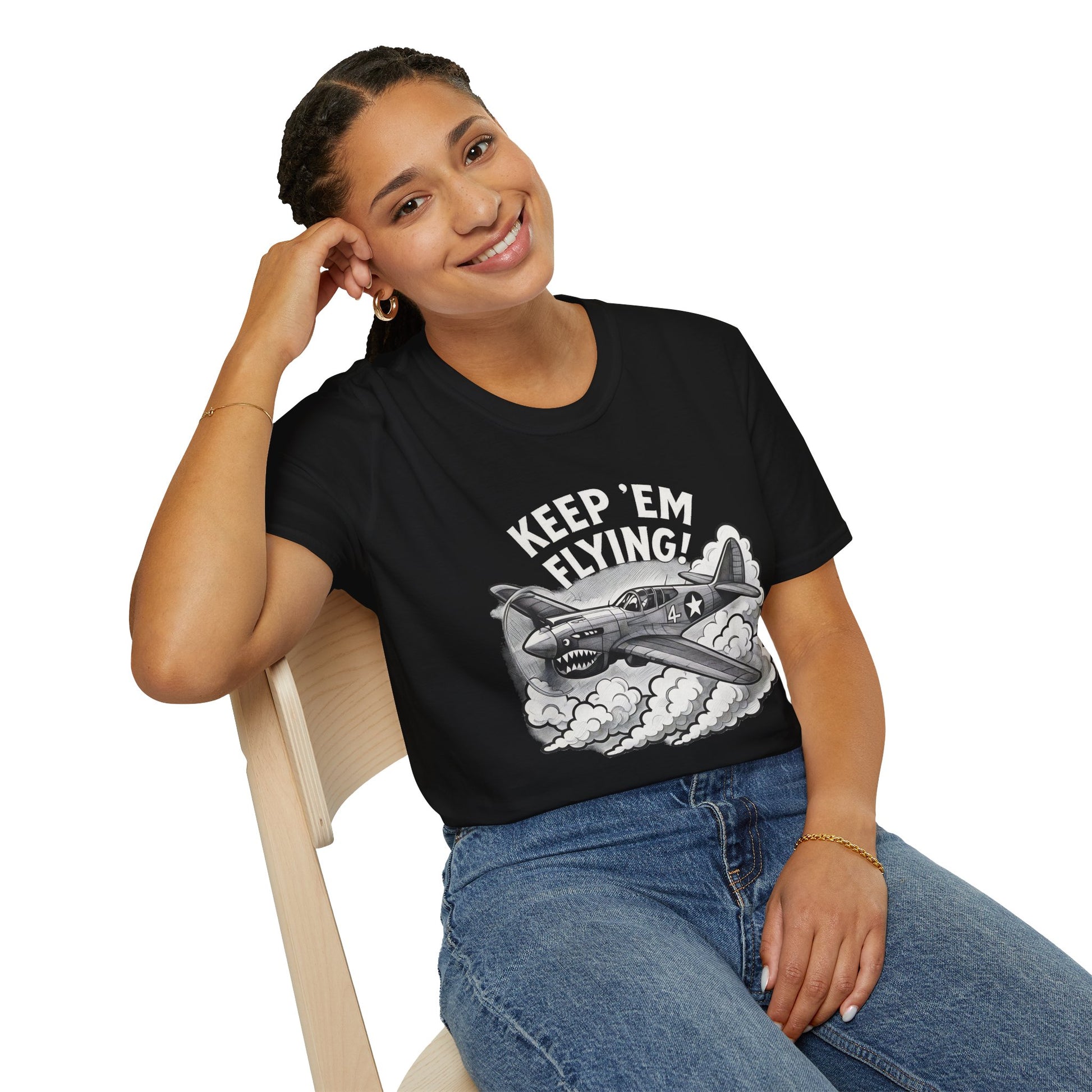 P-40 Premium T-Shirt – “Keep ’Em Flying!” WWII Shark-Mouth Fighter Tee - Pilot gifts - warbird t-shirt