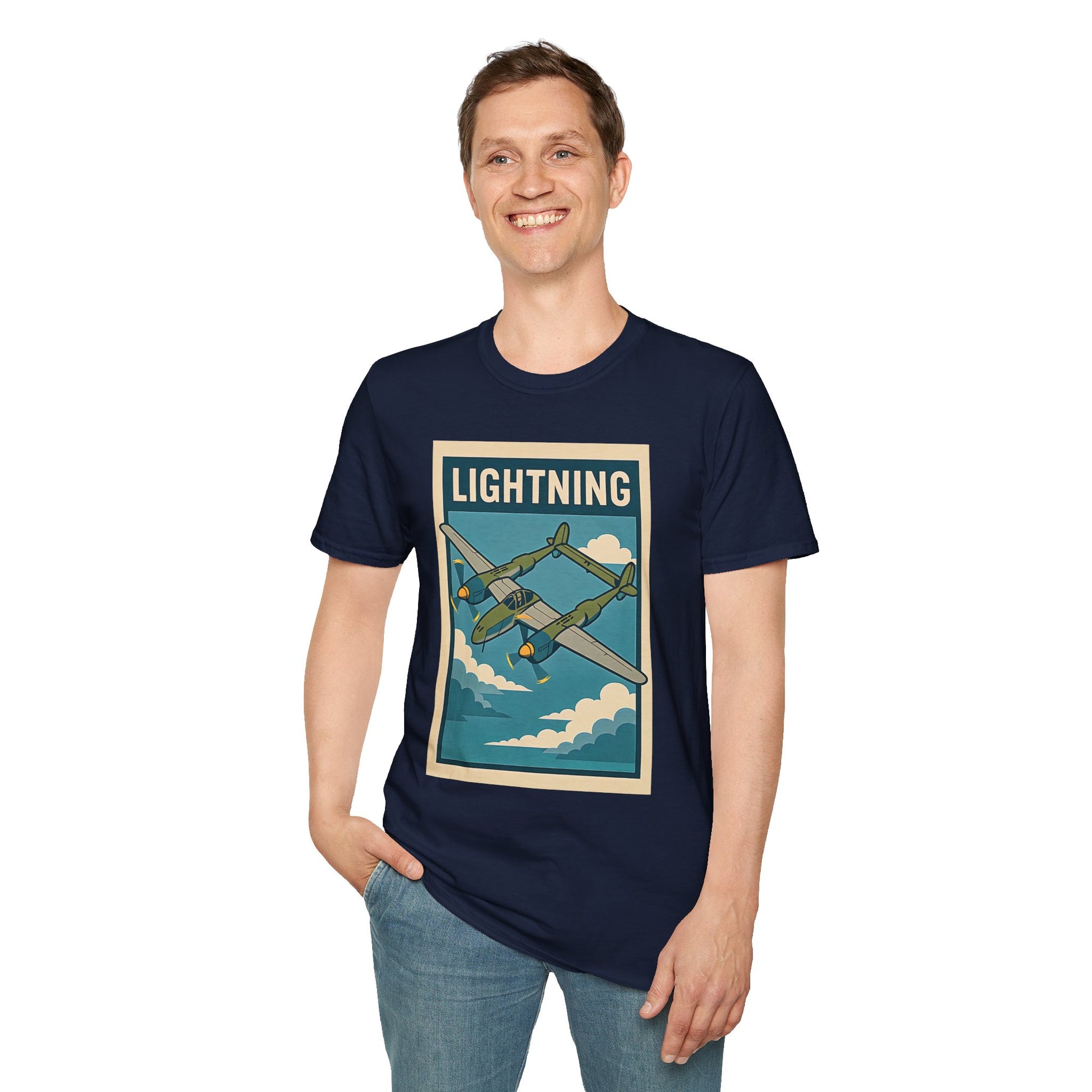 Lightning Premium T-Shirt – Twin-Boom Fighter Full Graphic WWII Aviation Tee - Pilot gifts - warbird t-shirt