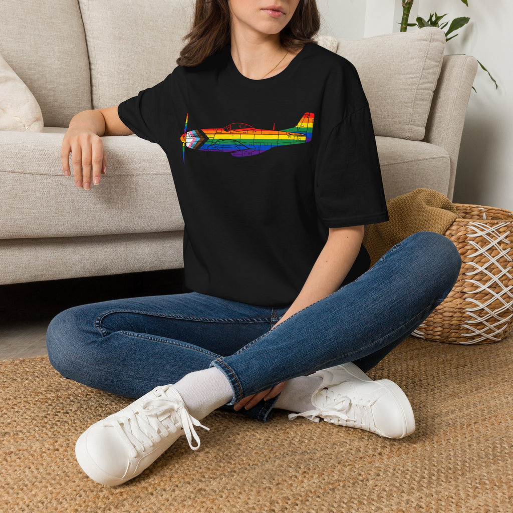 P-51 Mustang Progress Pride Airplane Silhouette T-Shirt