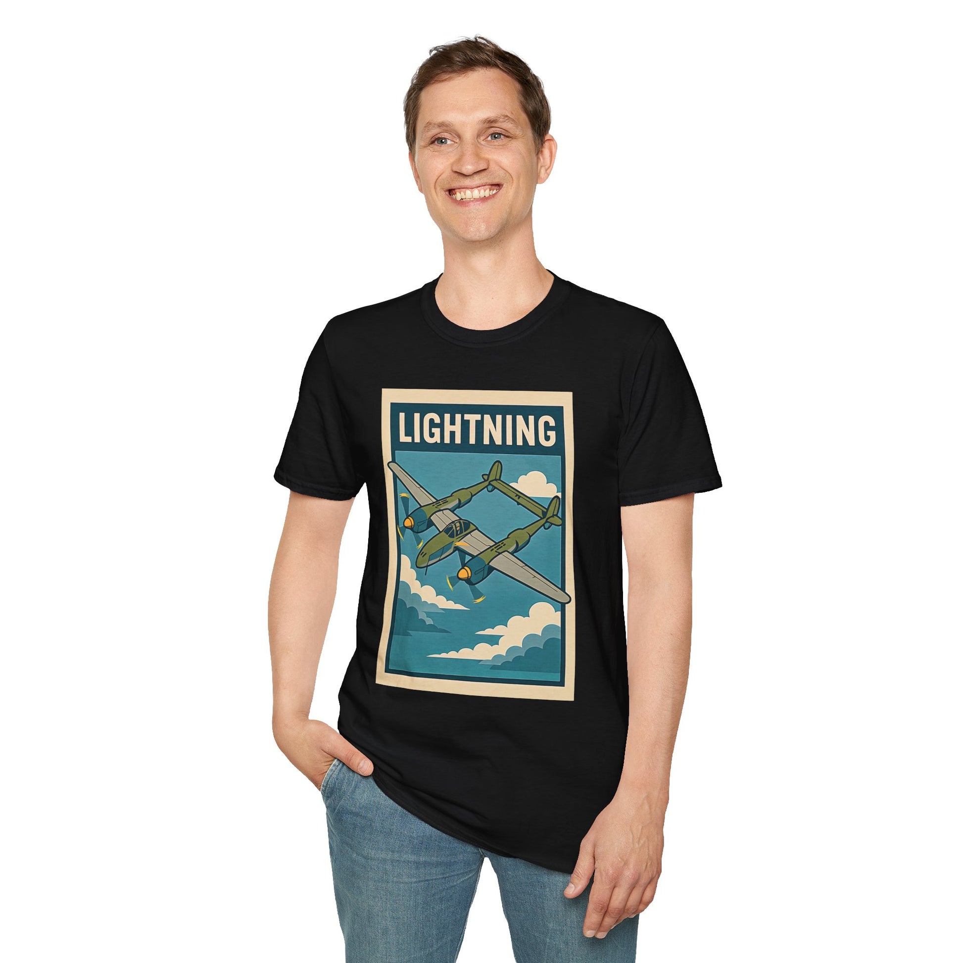 Lightning Premium T-Shirt – Twin-Boom Fighter Full Graphic WWII Aviation Tee - Pilot gifts - warbird t-shirt
