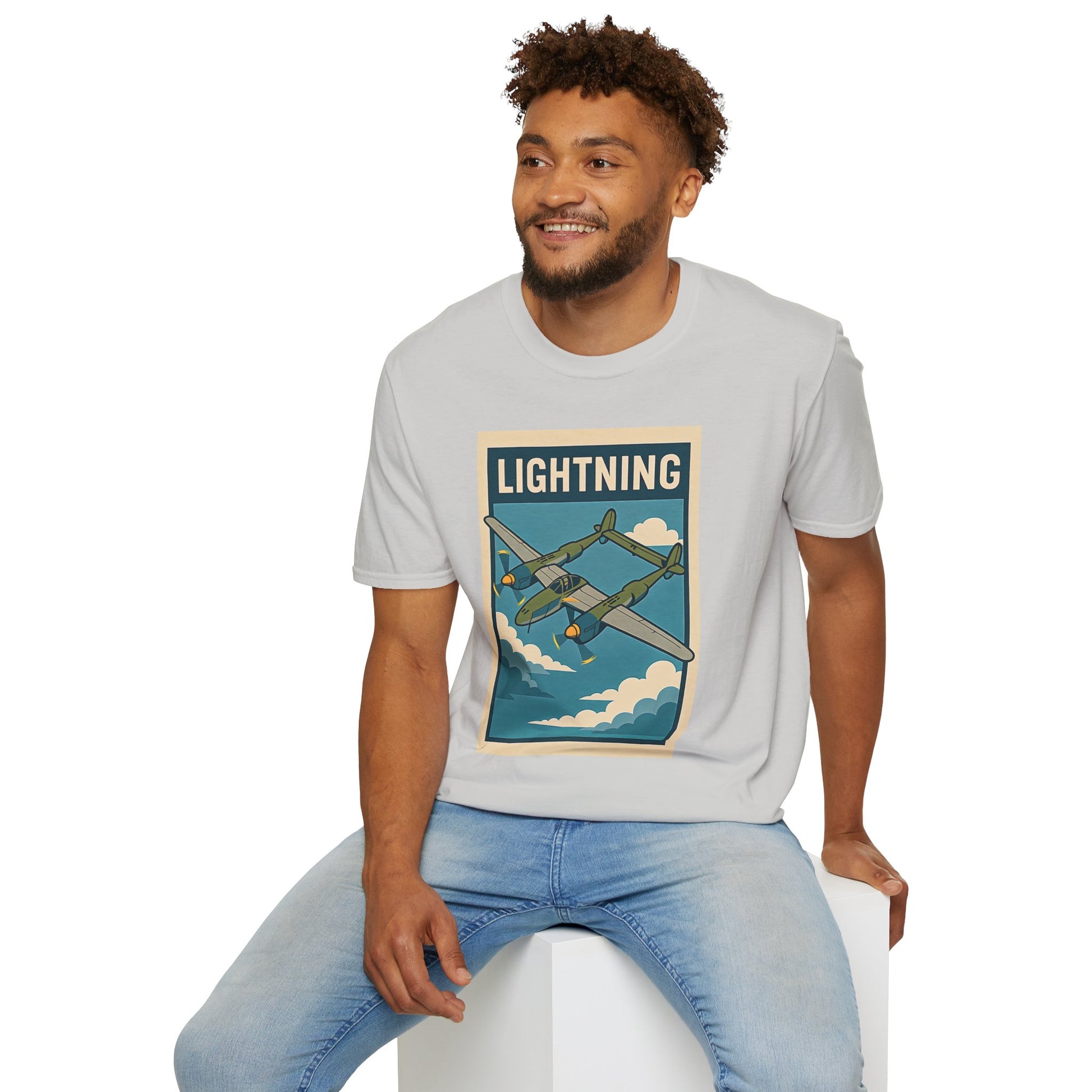 Lightning Premium T-Shirt – Twin-Boom Fighter Full Graphic WWII Aviation Tee - Pilot gifts - warbird t-shirt