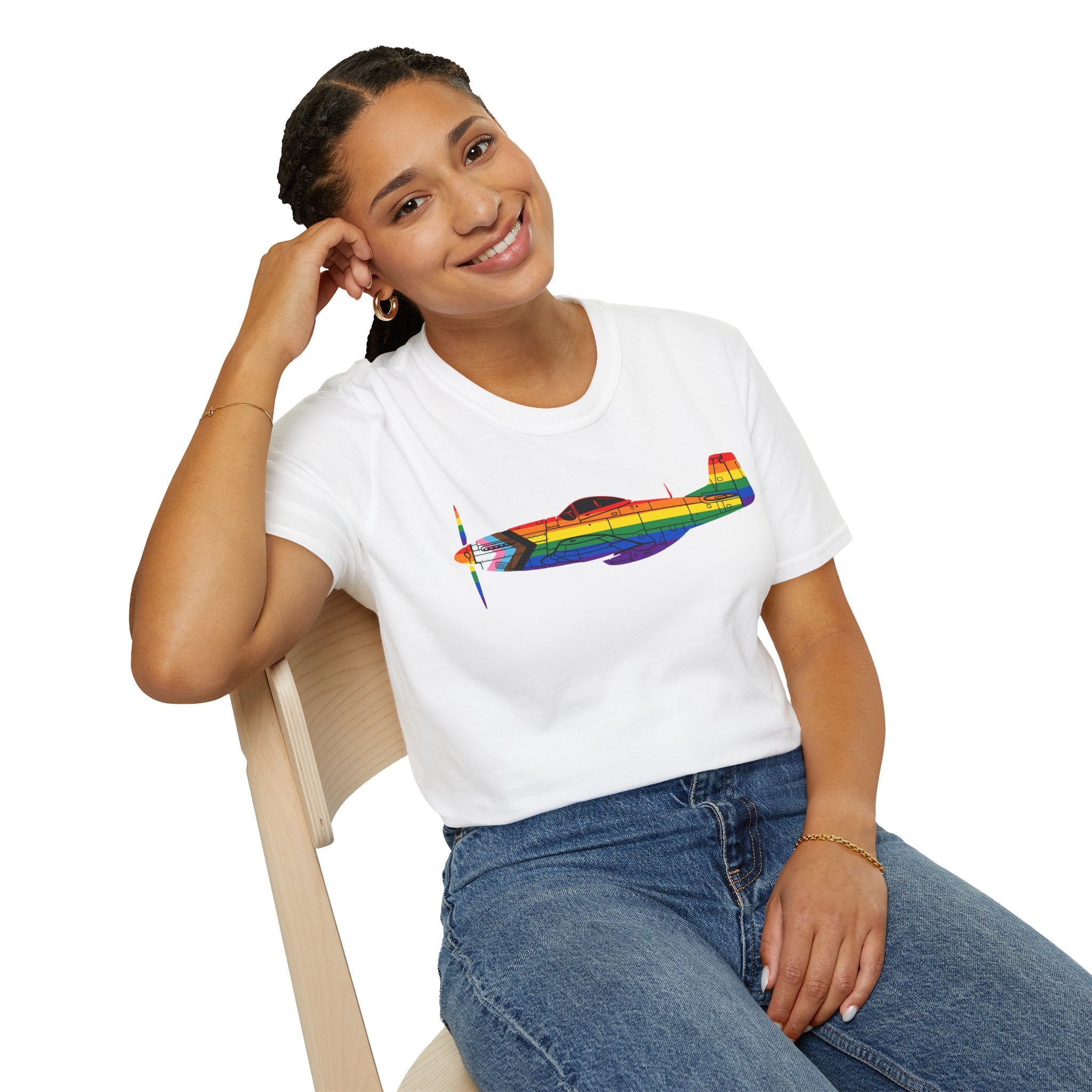 P-51 Mustang Progress Pride Airplane Silhouette T-Shirt