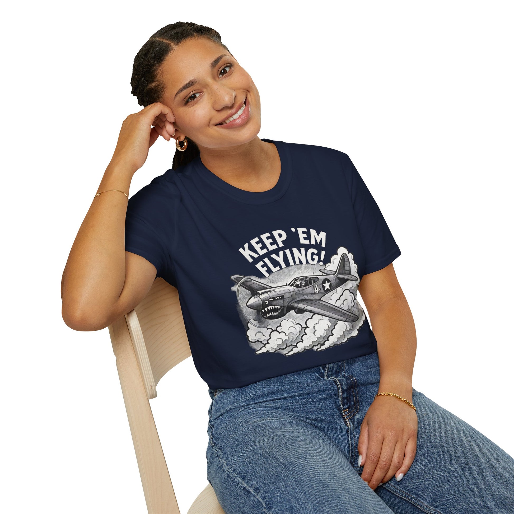 P-40 Premium T-Shirt – “Keep ’Em Flying!” WWII Shark-Mouth Fighter Tee - Pilot gifts - warbird t-shirt