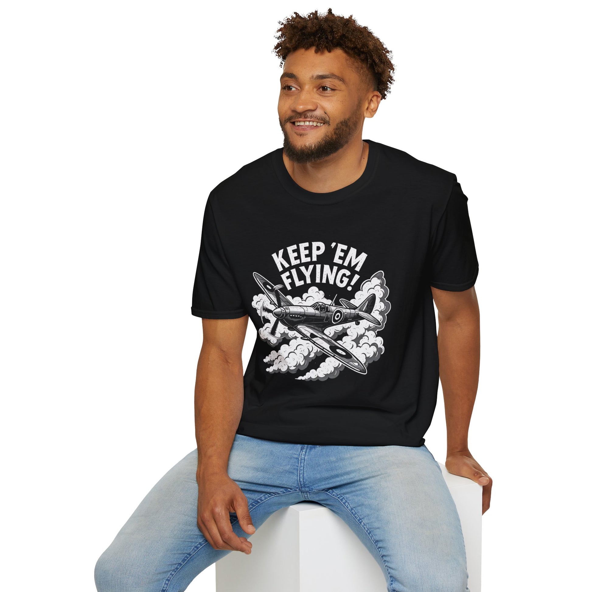 Spitfire Premium T-Shirt – “Keep ’Em Flying!” WWII British Fighter Graphic Tee - Pilot gifts - warbird t-shirt