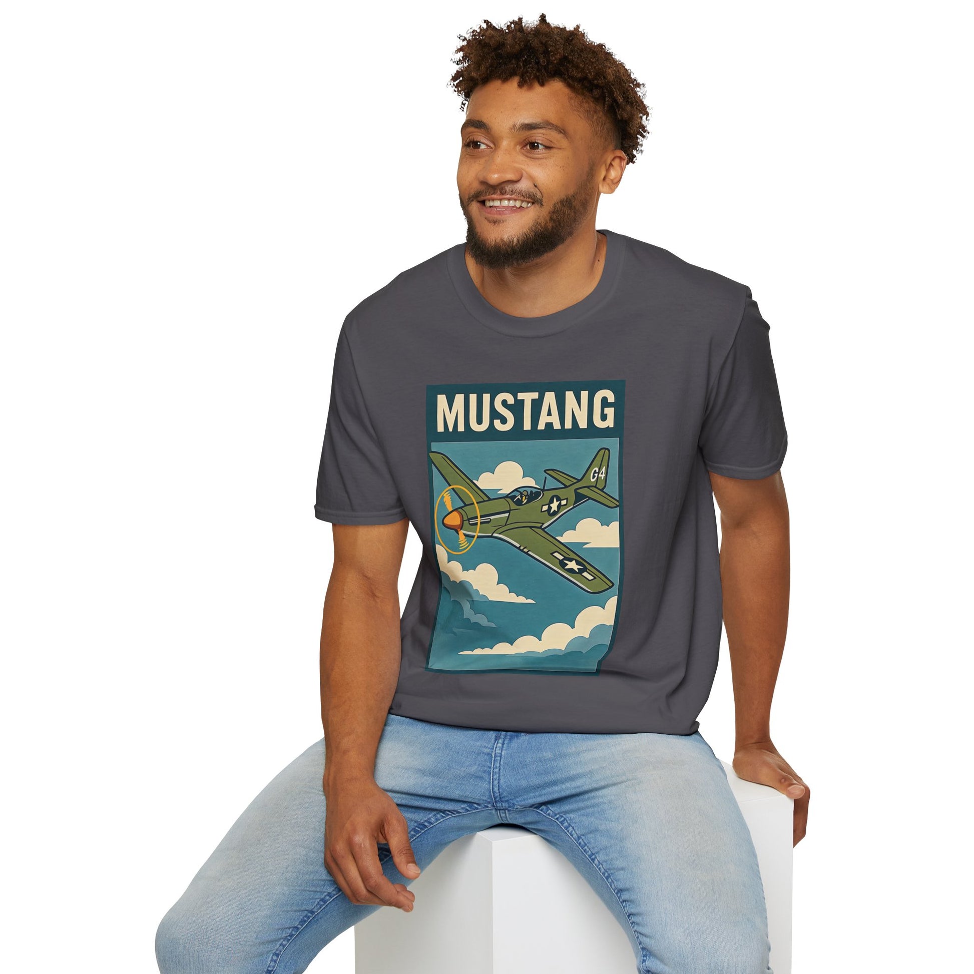Mustang Premium T-Shirt – Long-Range Escort Fighter Full Graphic WWII Tee - Pilot gifts - warbird t-shirt