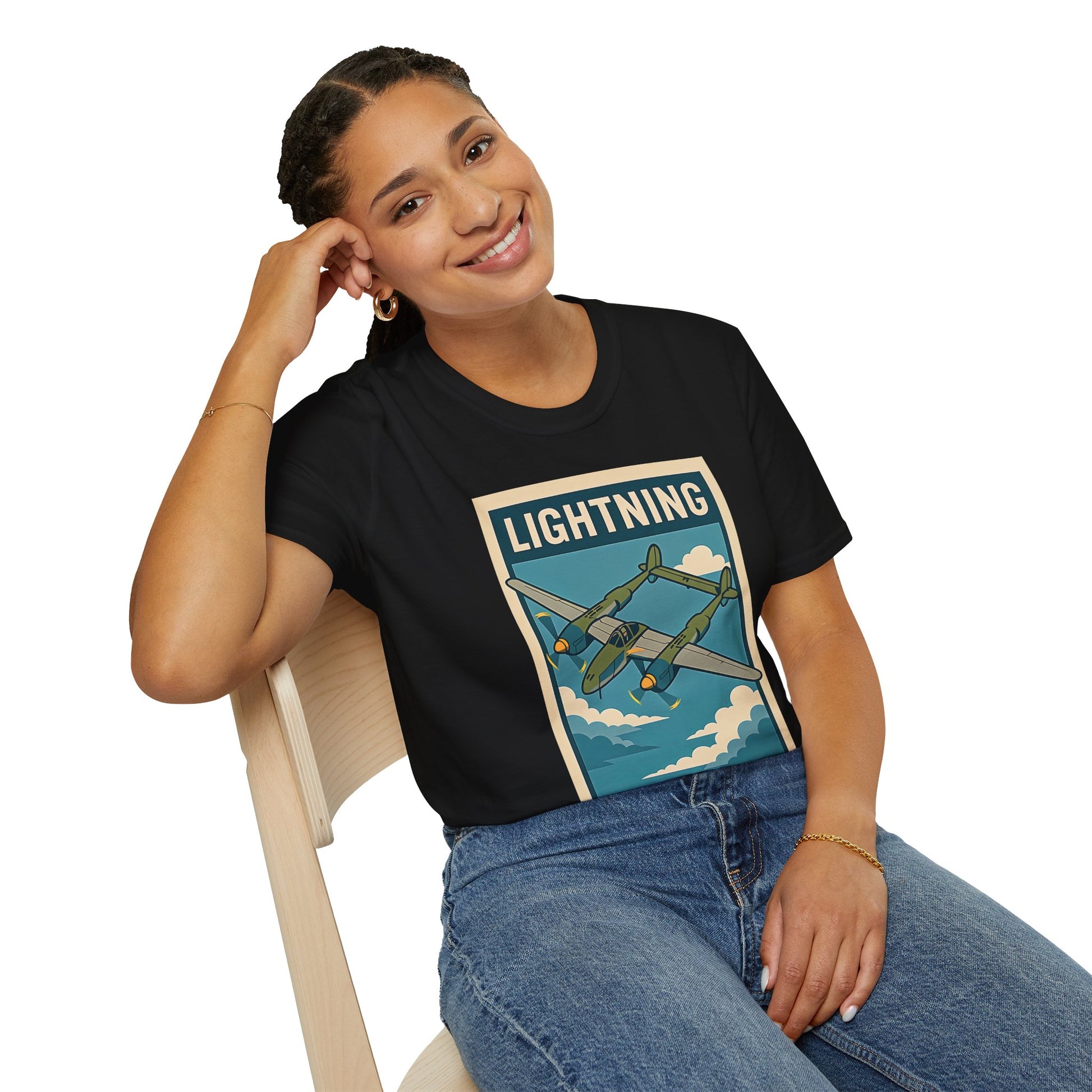 Lightning Premium T-Shirt – Twin-Boom Fighter Full Graphic WWII Aviation Tee - Pilot gifts - warbird t-shirt
