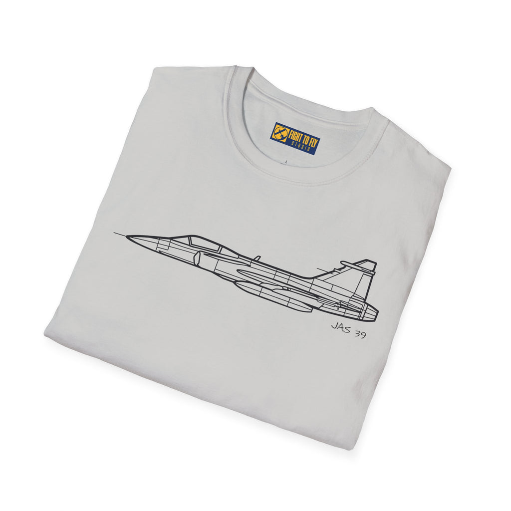 JAS 39 T-Shirt – JAS 39 Multirole Fighter Jet Side Profile Aviation Tee