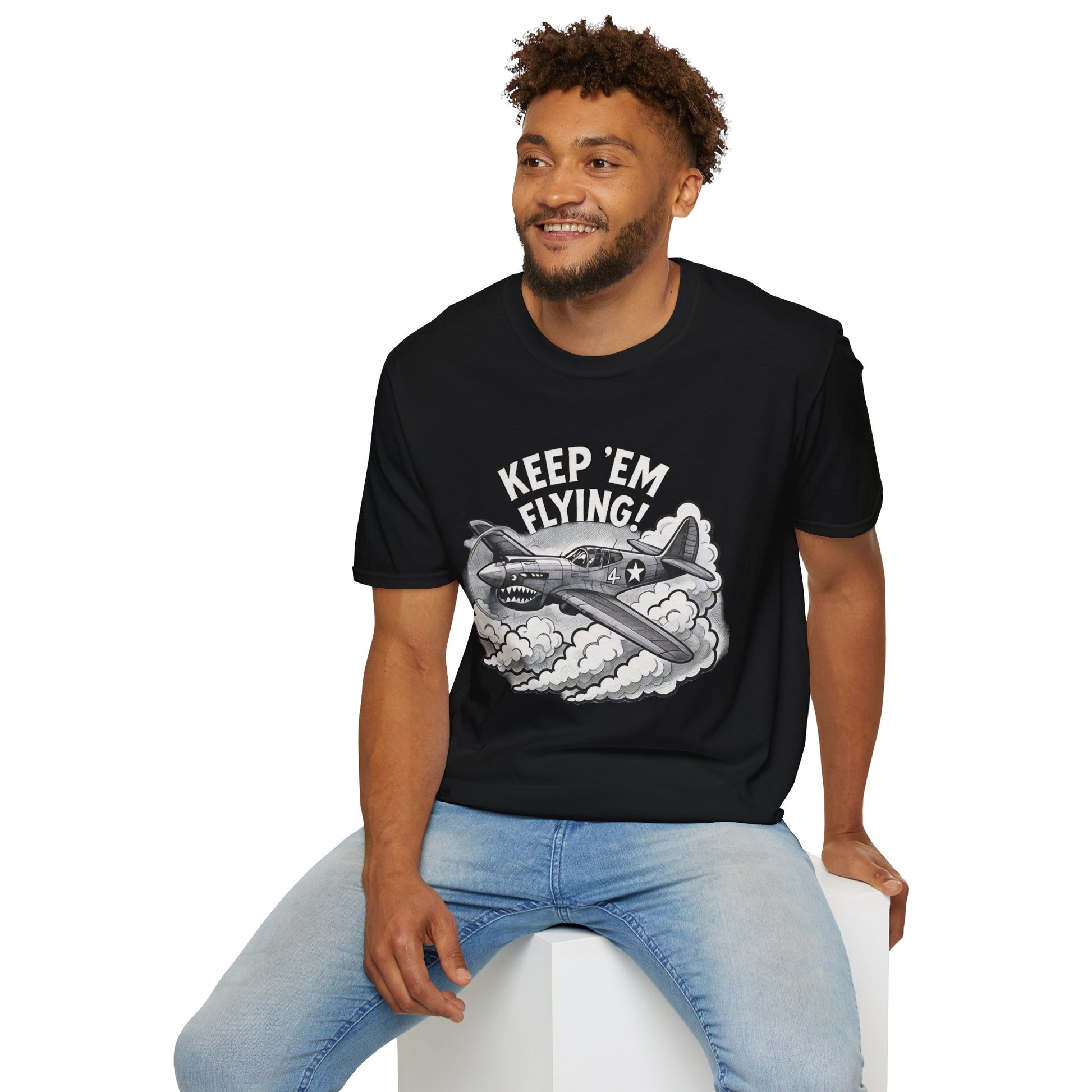 P-40 Premium T-Shirt – “Keep ’Em Flying!” WWII Shark-Mouth Fighter Tee - Pilot gifts - warbird t-shirt