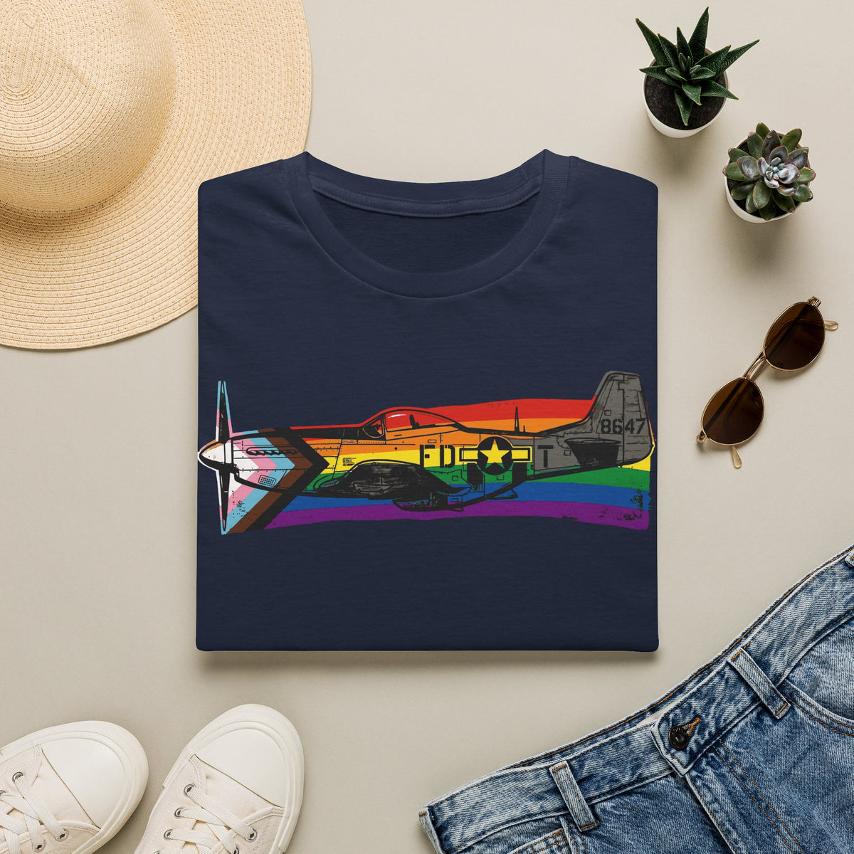 P-51 Mustang Progress Pride Vintage Warbird T-Shirt