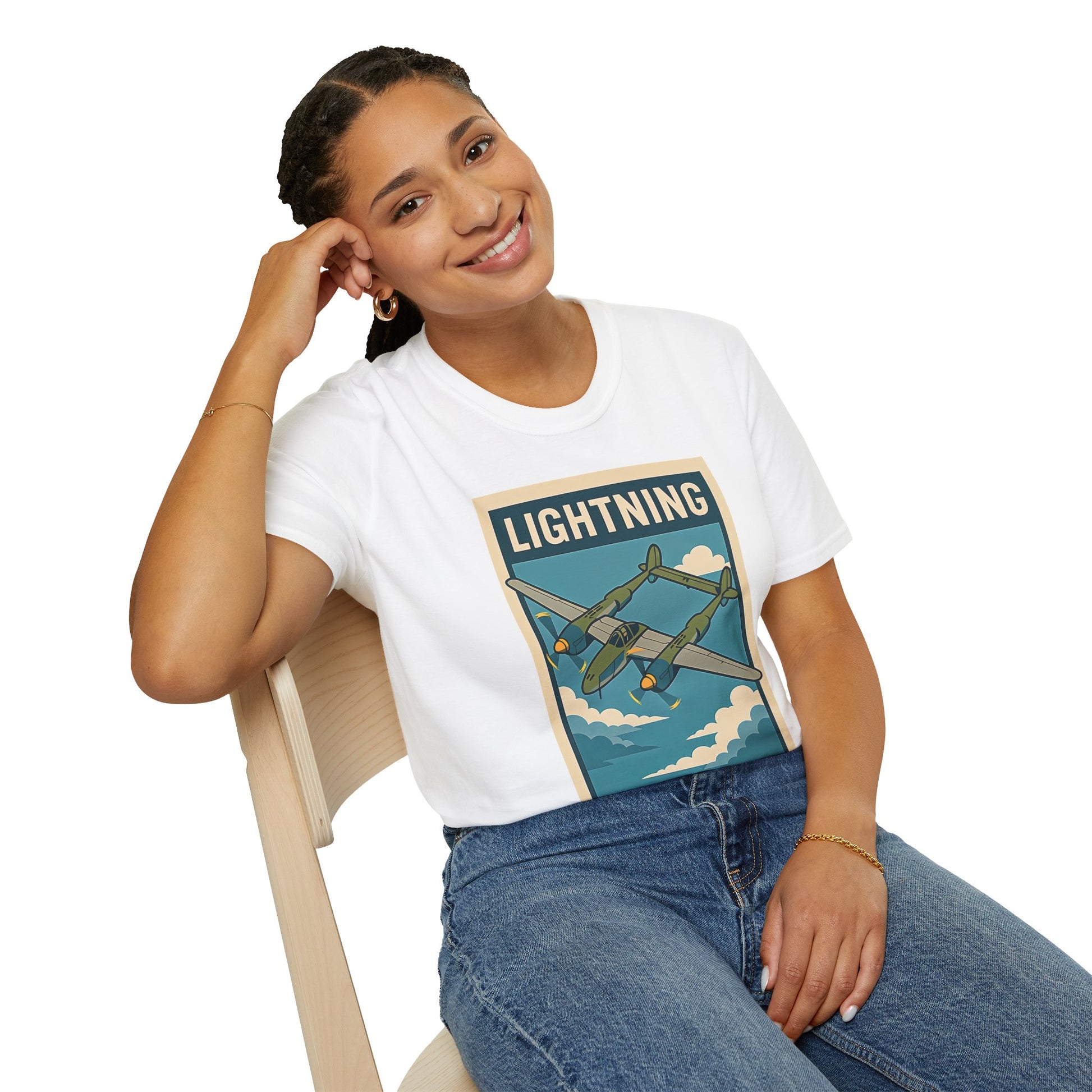 Lightning Premium T-Shirt – Twin-Boom Fighter Full Graphic WWII Aviation Tee - Pilot gifts - warbird t-shirt