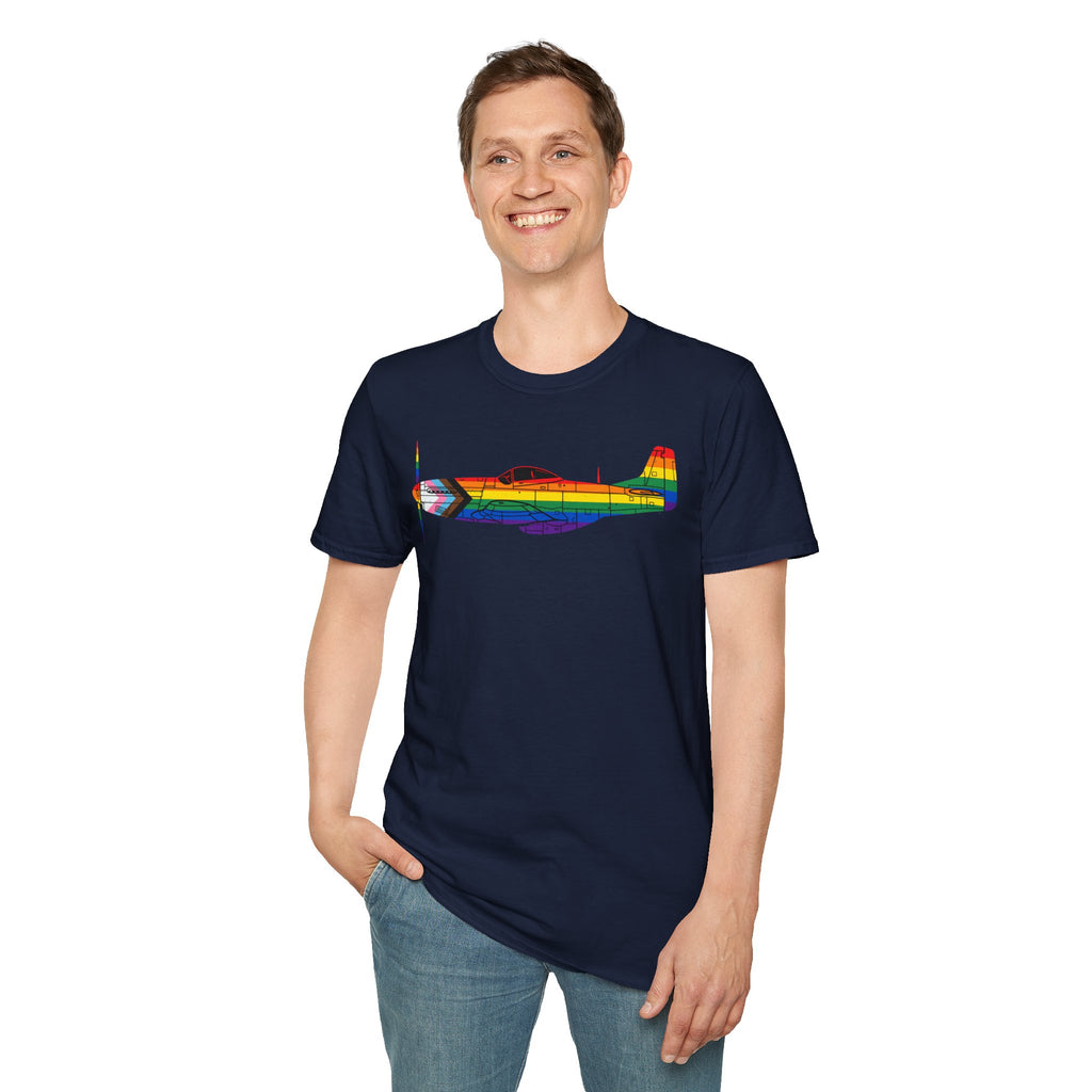 P-51 Mustang Progress Pride Airplane Silhouette T-Shirt