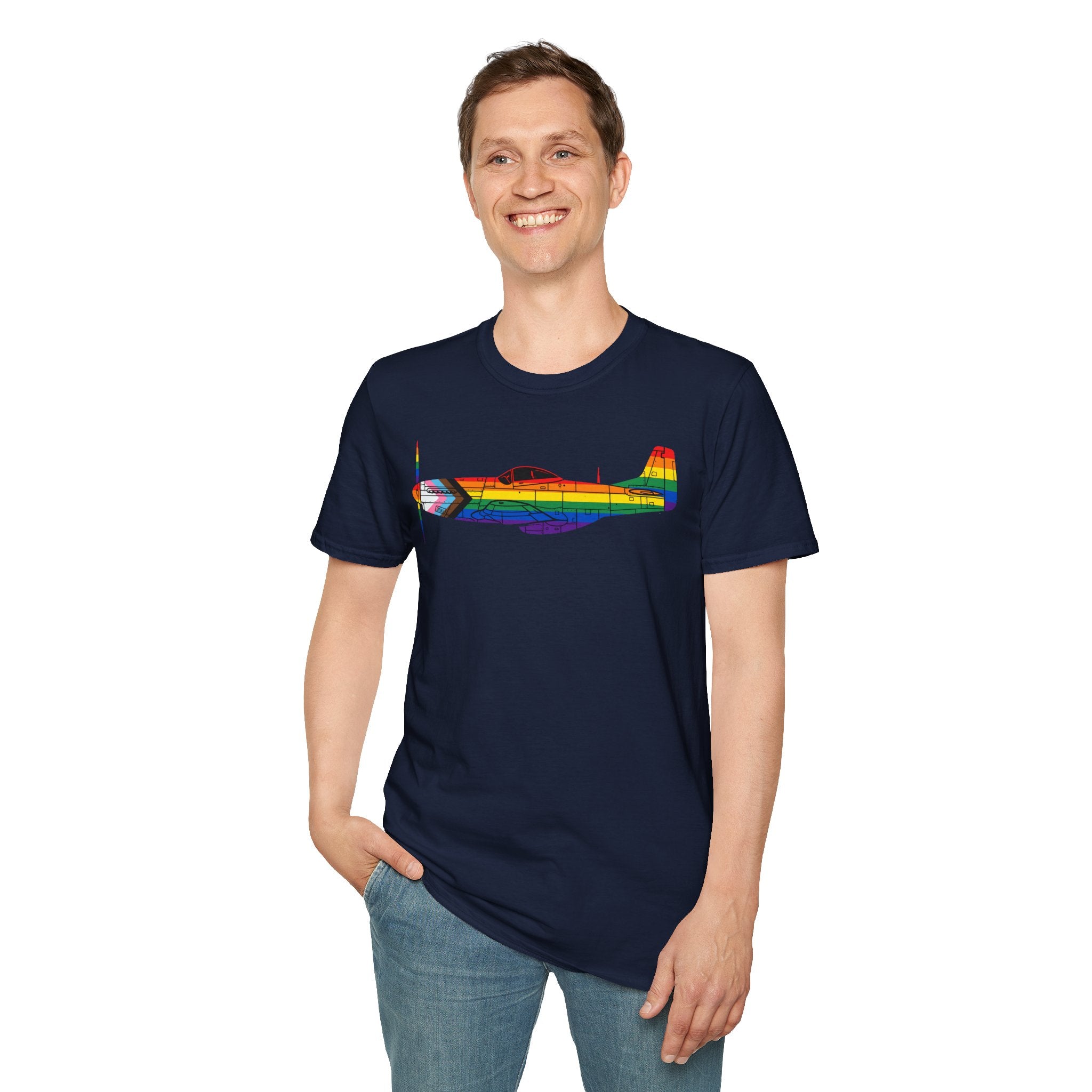 P-51 Mustang Progress Pride Airplane Silhouette T-Shirt