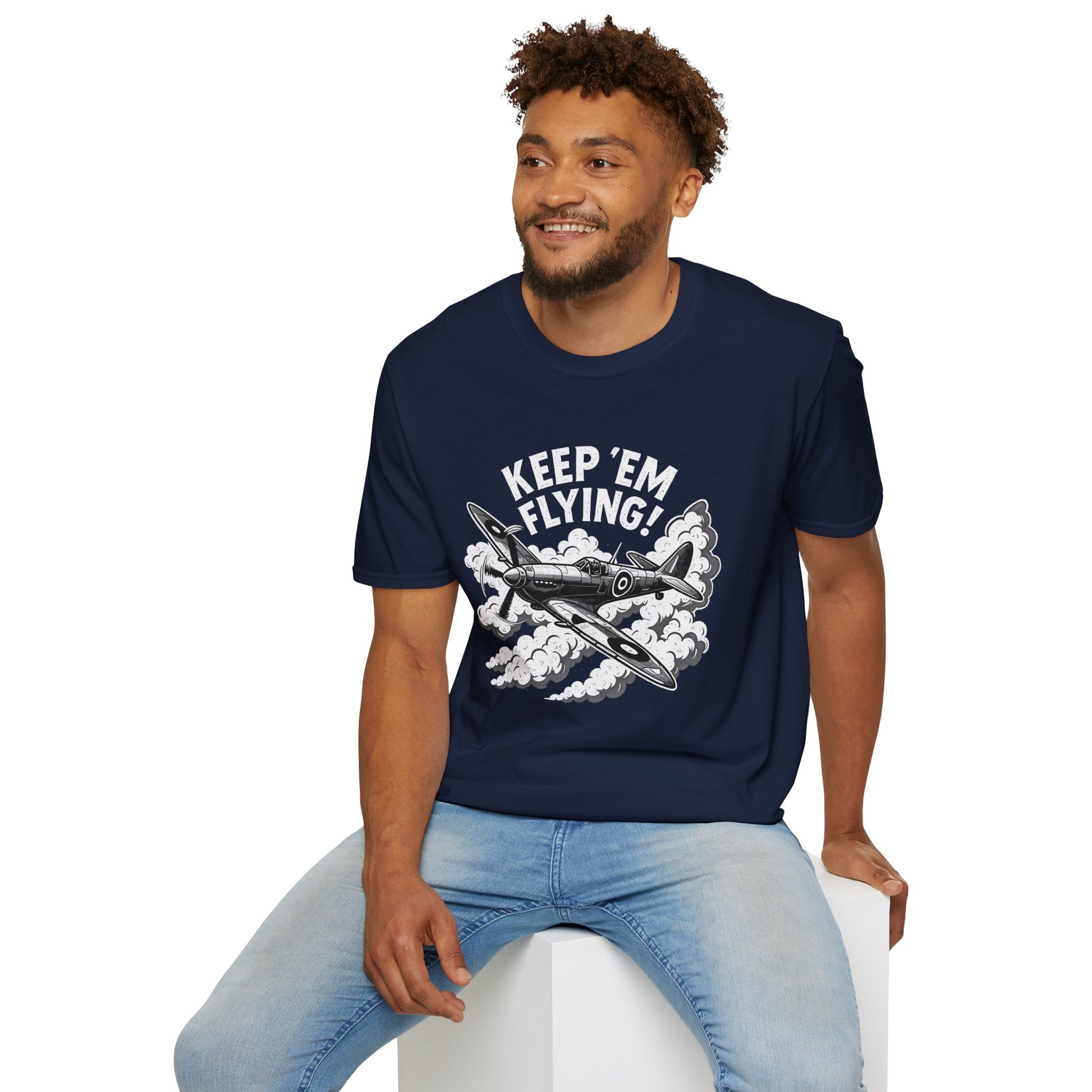 Spitfire Premium T-Shirt – “Keep ’Em Flying!” WWII British Fighter Graphic Tee - Pilot gifts - warbird t-shirt