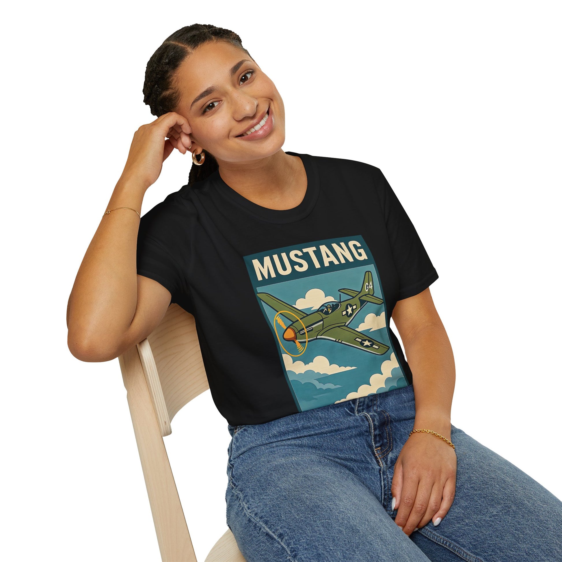 Mustang Premium T-Shirt – Long-Range Escort Fighter Full Graphic WWII Tee - Pilot gifts - warbird t-shirt