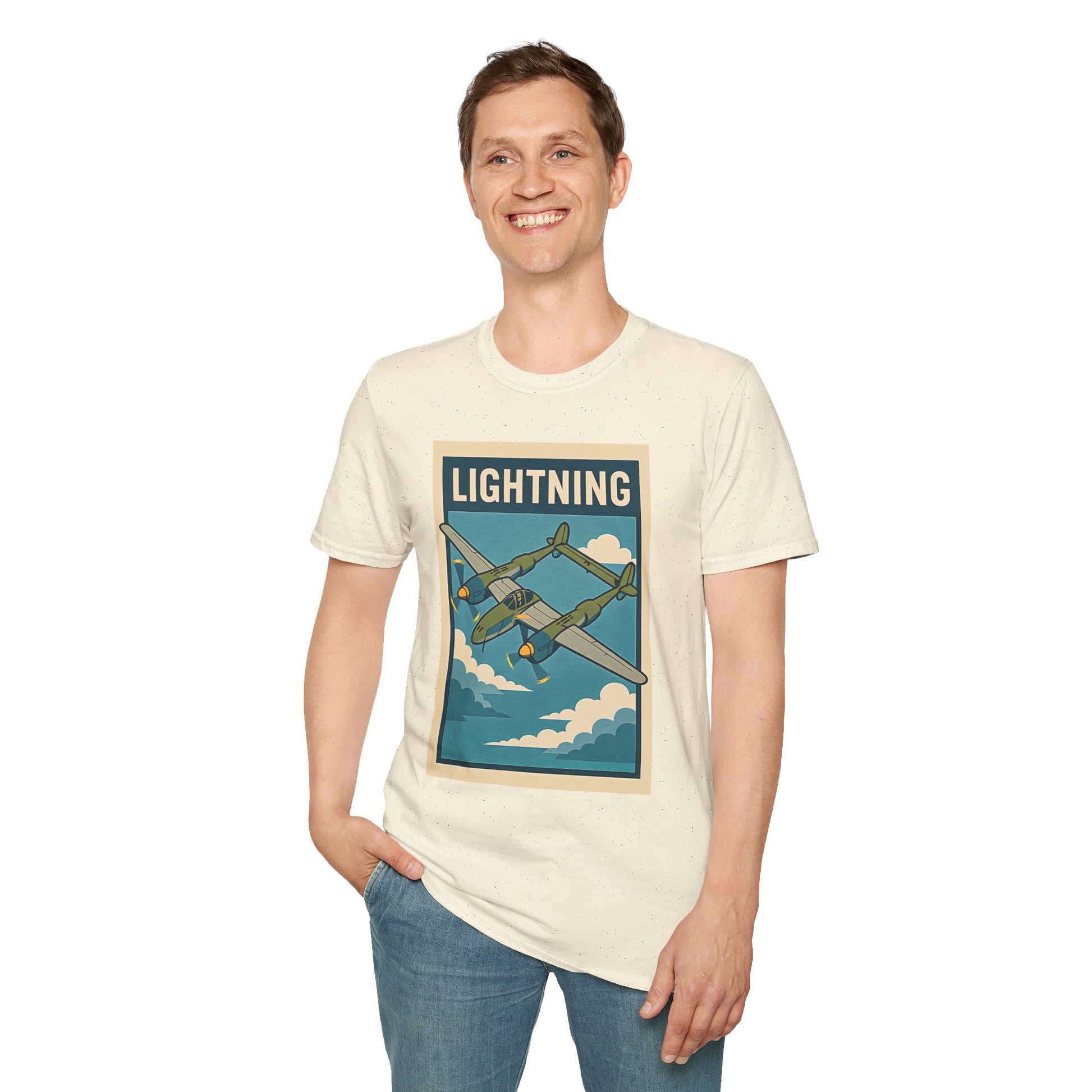 Lightning Premium T-Shirt – Twin-Boom Fighter Full Graphic WWII Aviation Tee - Pilot gifts - warbird t-shirt