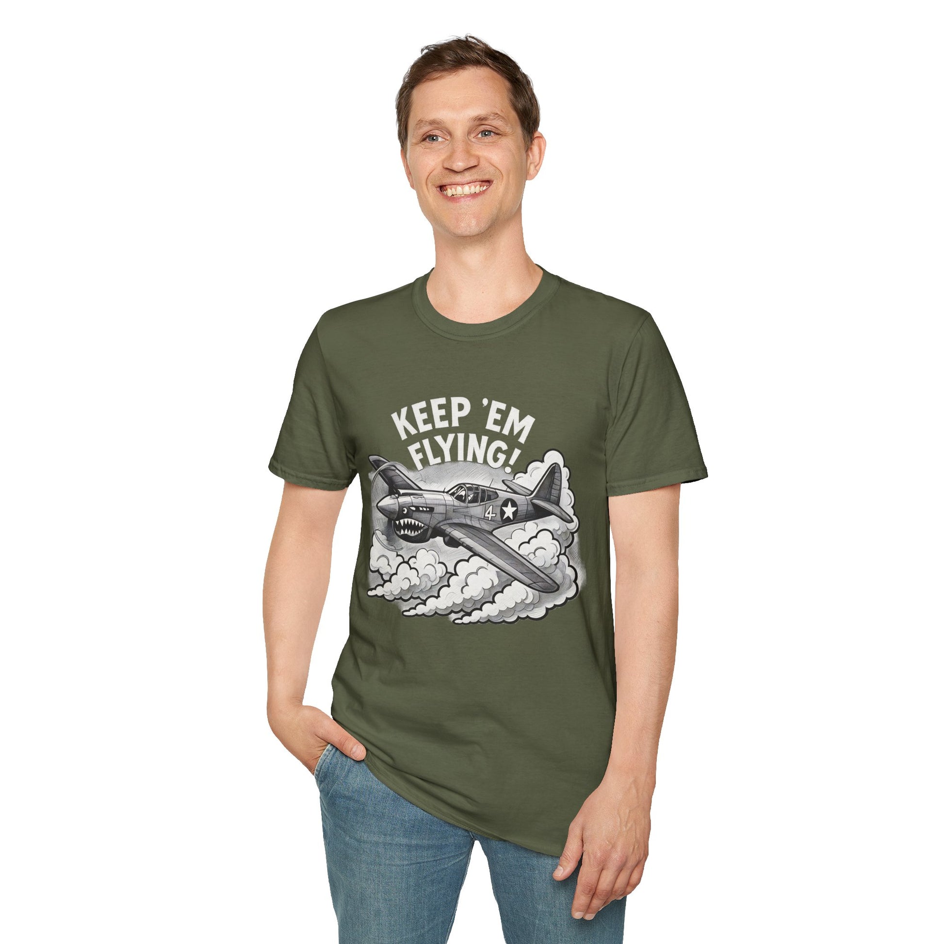 P-40 Premium T-Shirt – “Keep ’Em Flying!” WWII Shark-Mouth Fighter Tee - Pilot gifts - warbird t-shirt