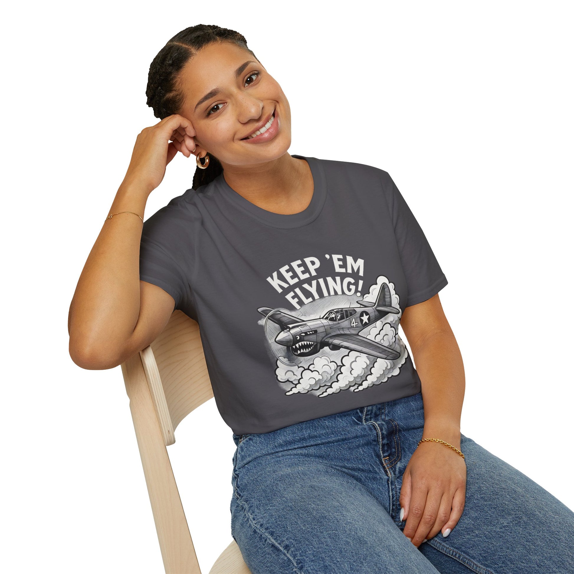 P-40 Premium T-Shirt – “Keep ’Em Flying!” WWII Shark-Mouth Fighter Tee - Pilot gifts - warbird t-shirt