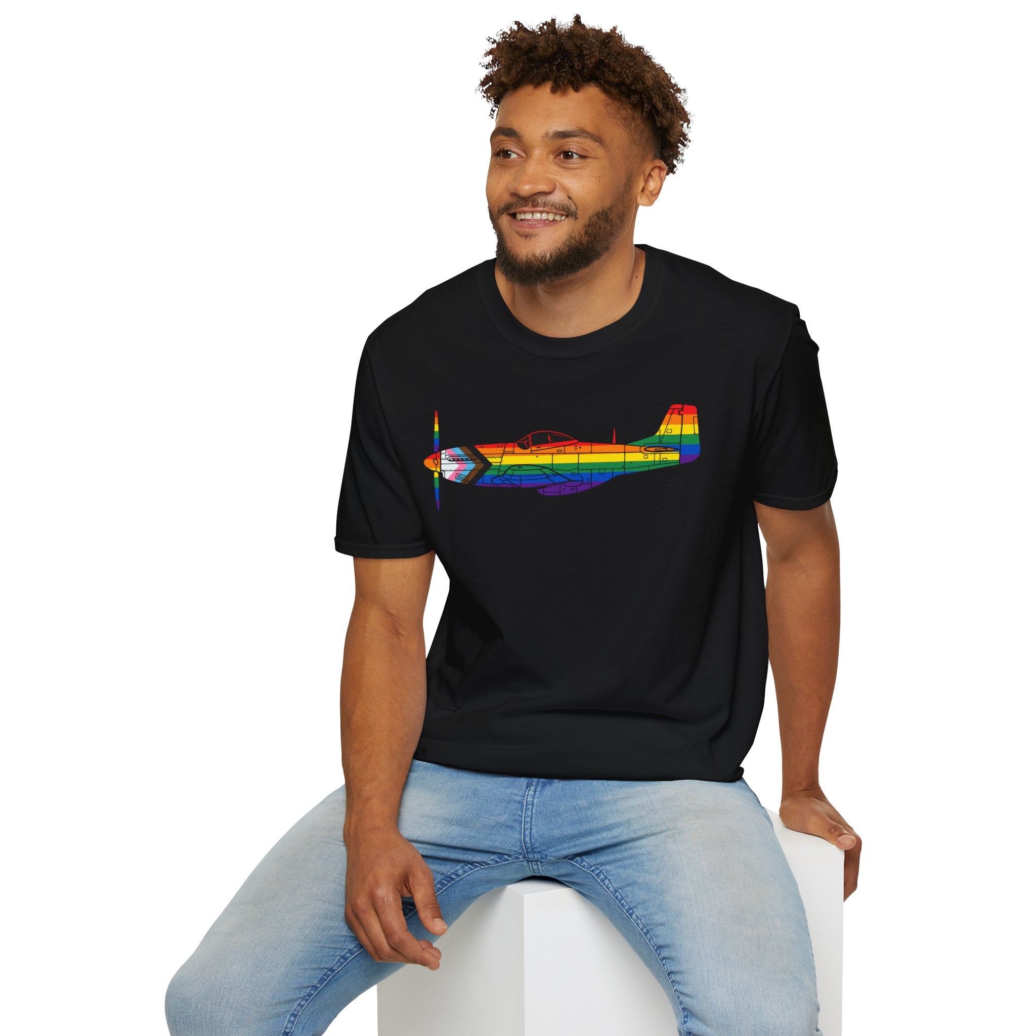 P-51 Mustang Progress Pride Airplane Silhouette T-Shirt