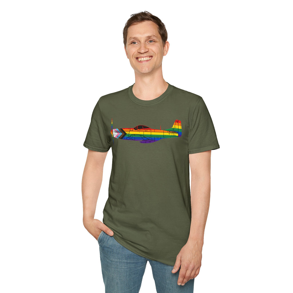 P-51 Mustang Progress Pride Airplane Silhouette T-Shirt