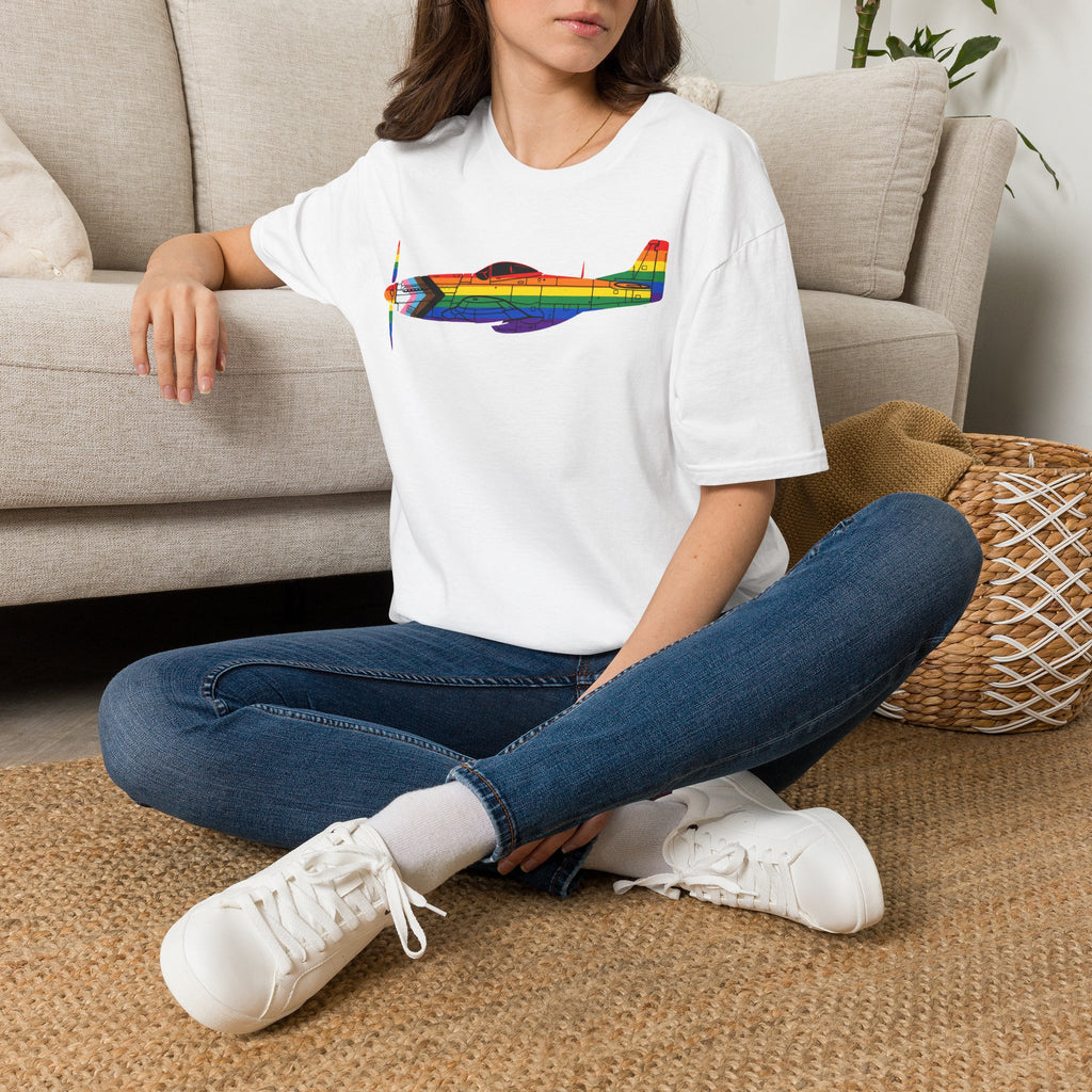 P-51 Mustang Progress Pride Airplane Silhouette T-Shirt