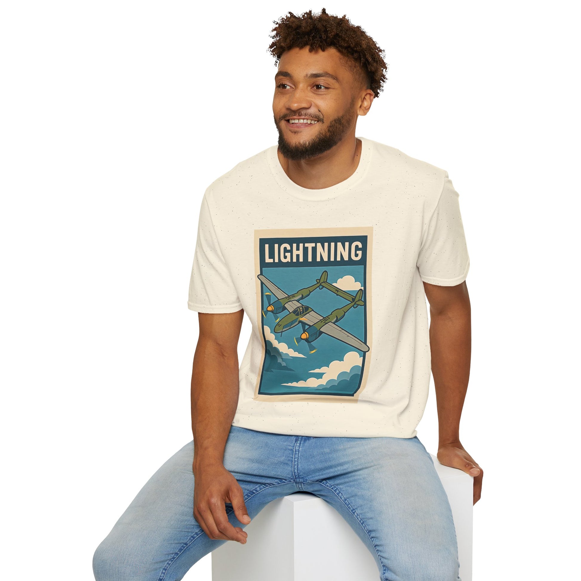 Lightning Premium T-Shirt – Twin-Boom Fighter Full Graphic WWII Aviation Tee - Pilot gifts - warbird t-shirt